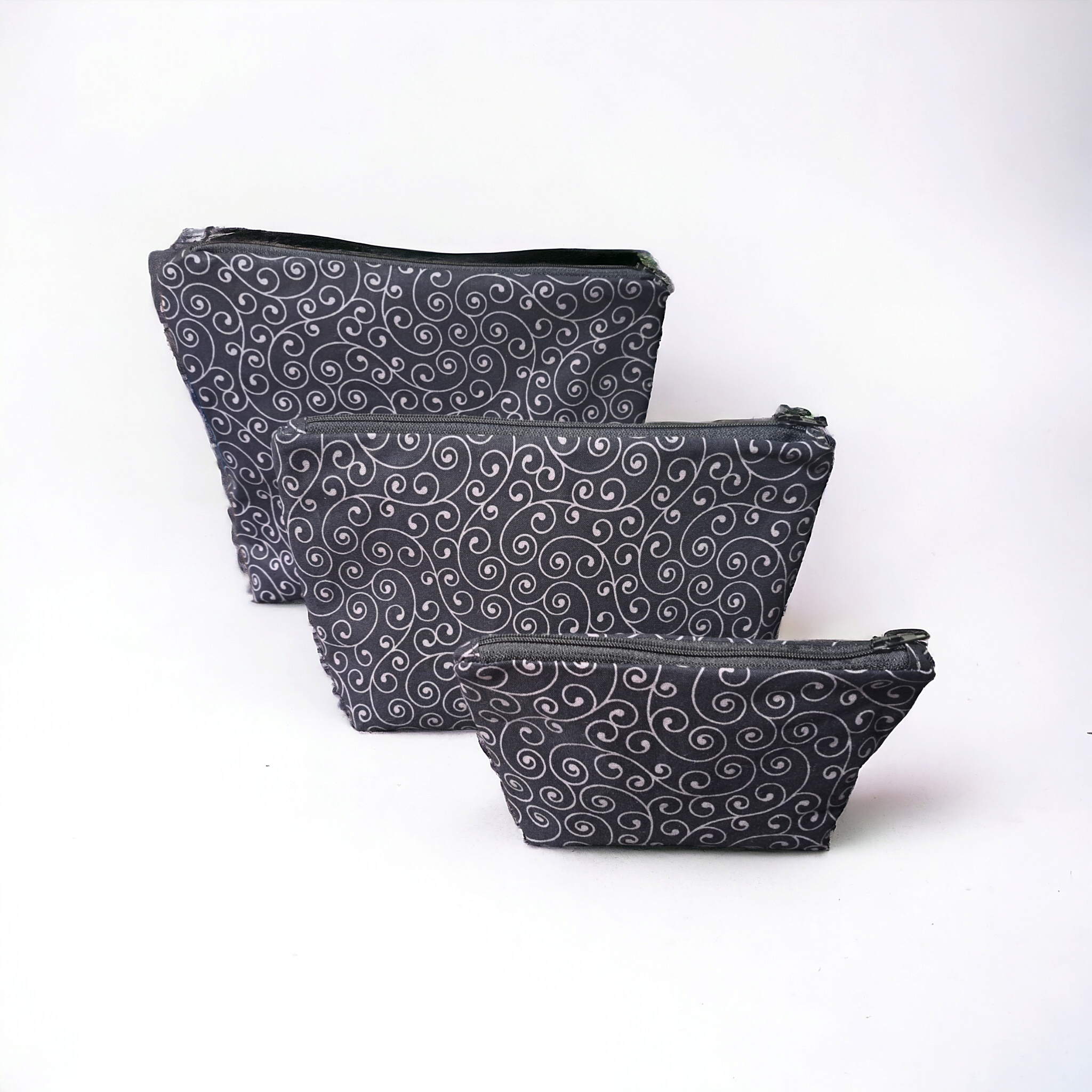 Black with Silver Swirls - Makeup Bag/ Cosmetic Pouch (Different Sizes)