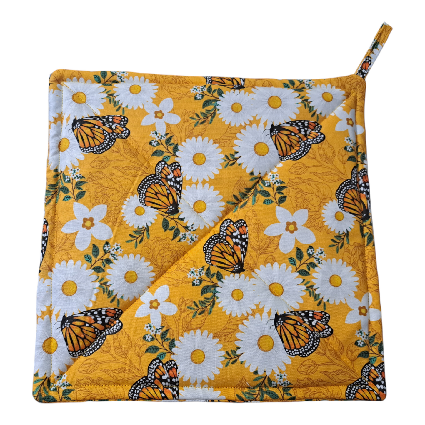 Butterflies & Flowers - Pot Holders (Set of 2) - silver makeup bag, dog bandana, handmade pot holders, Scrunchies, pink makeup bag, Sachet, green cosmetic bag, make up bag green - Frances Farm & Craft, LLC