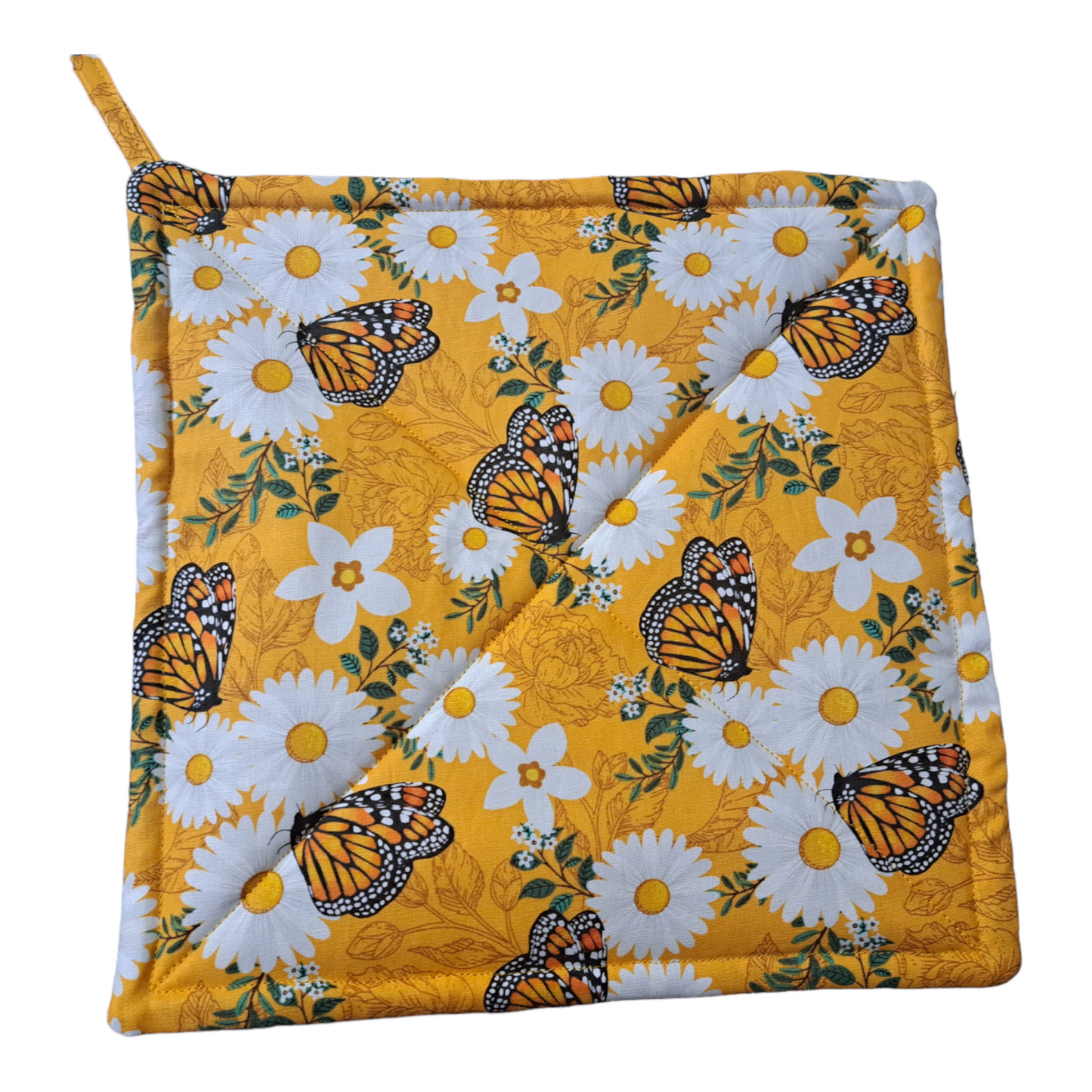 Butterflies & Flowers - Pot Holders (Set of 2) - silver makeup bag, dog bandana, handmade pot holders, Scrunchies, pink makeup bag, Sachet, green cosmetic bag, make up bag green - Frances Farm & Craft, LLC