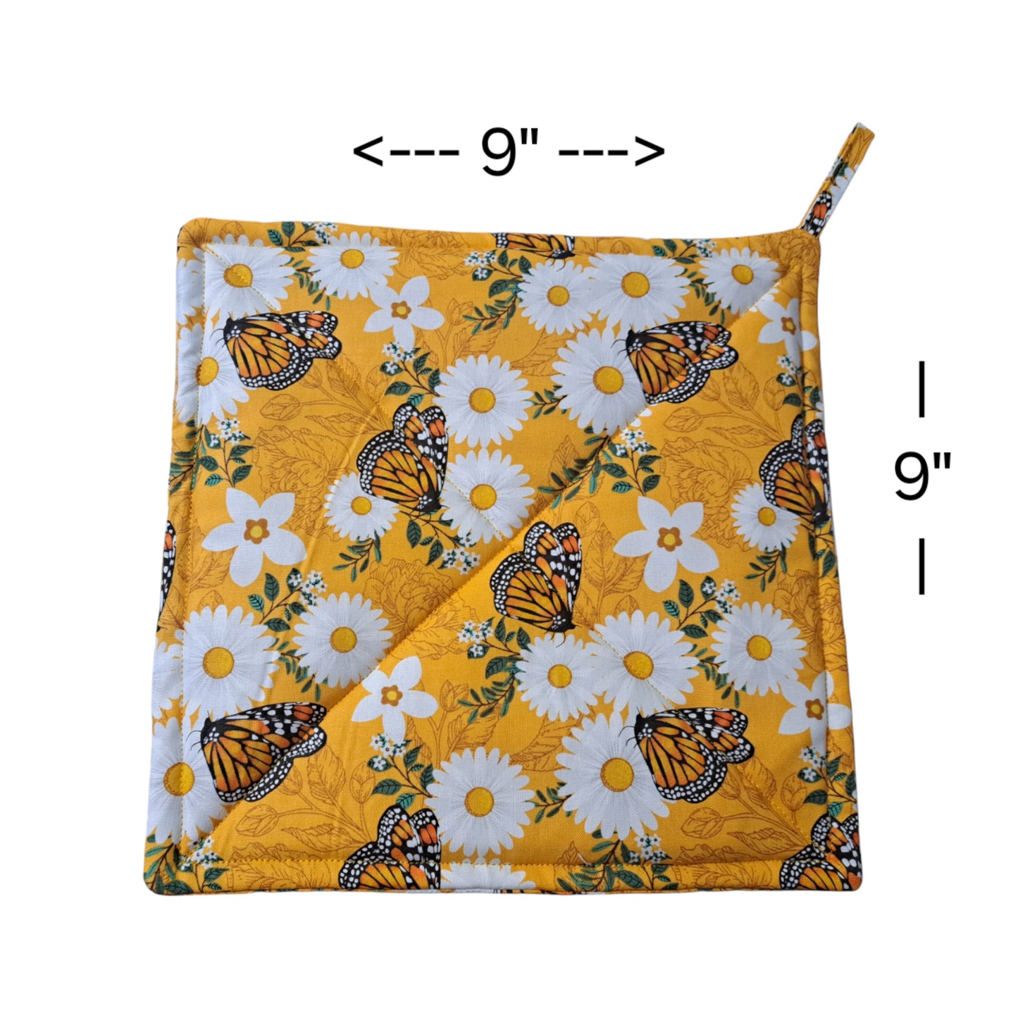 Butterflies & Flowers - Pot Holders (Set of 2) - silver makeup bag, dog bandana, handmade pot holders, Scrunchies, pink makeup bag, Sachet, green cosmetic bag, make up bag green - Frances Farm & Craft, LLC