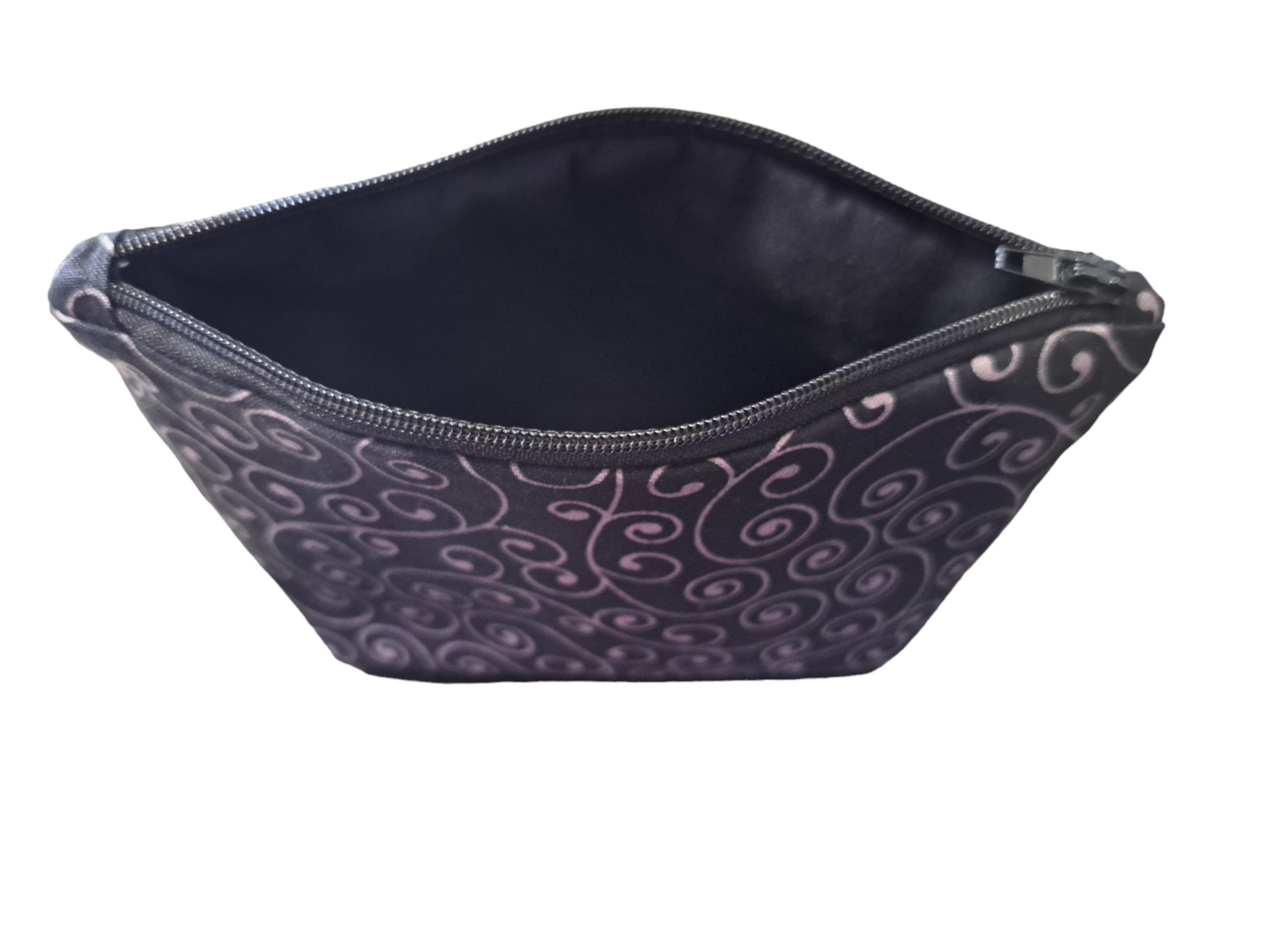 Black with Silver Swirls - Makeup Bag/ Cosmetic Pouch (Different Sizes) - silver makeup bag, dog bandana, handmade pot holders, Scrunchies, pink makeup bag, Sachet, green cosmetic bag, make up bag green - Frances Farm & Craft, LLC