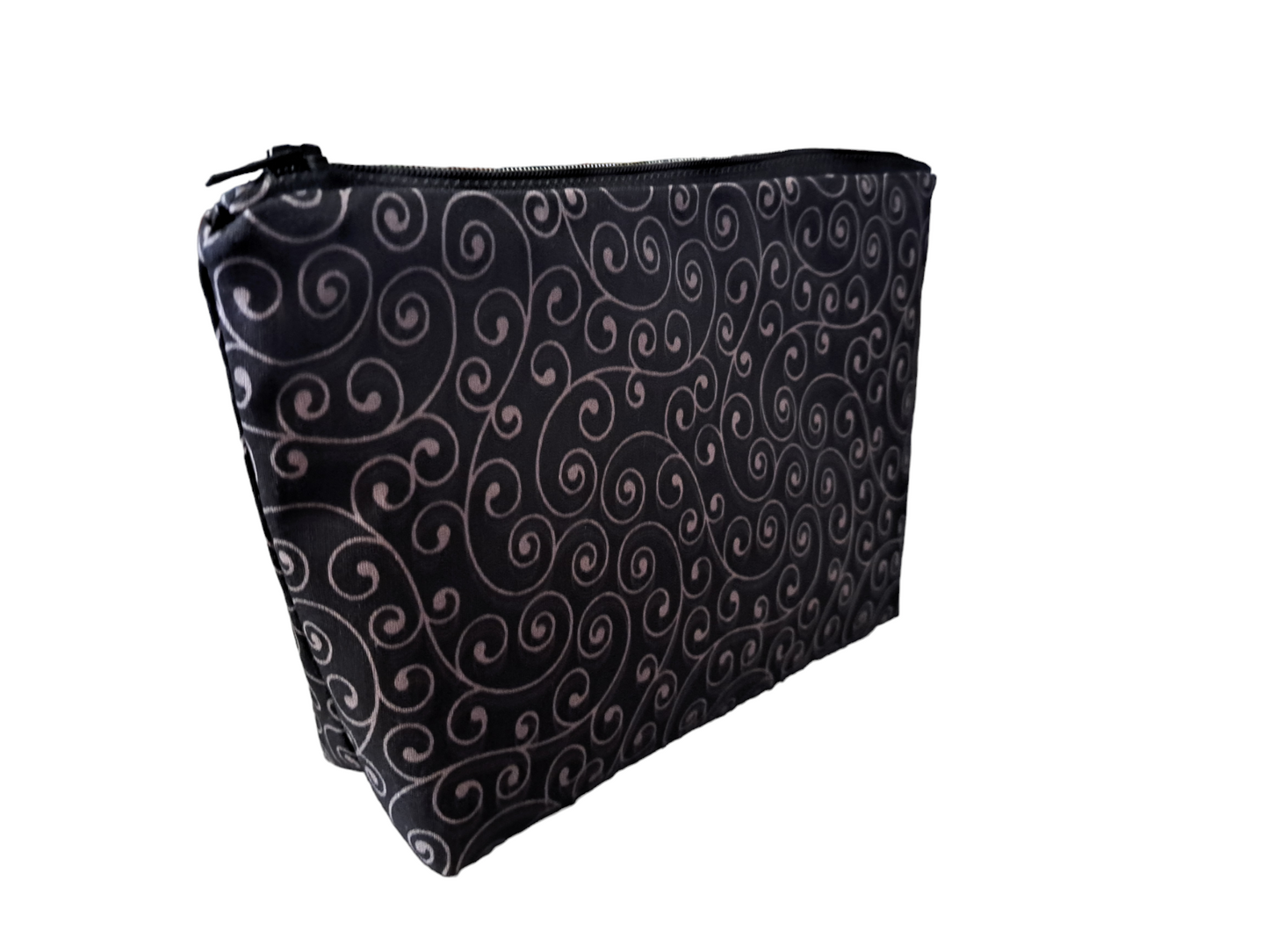 Black with Silver Swirls - Makeup Bag/ Cosmetic Pouch (Different Sizes) - silver makeup bag, dog bandana, handmade pot holders, Scrunchies, pink makeup bag, Sachet, green cosmetic bag, make up bag green - Frances Farm & Craft, LLC