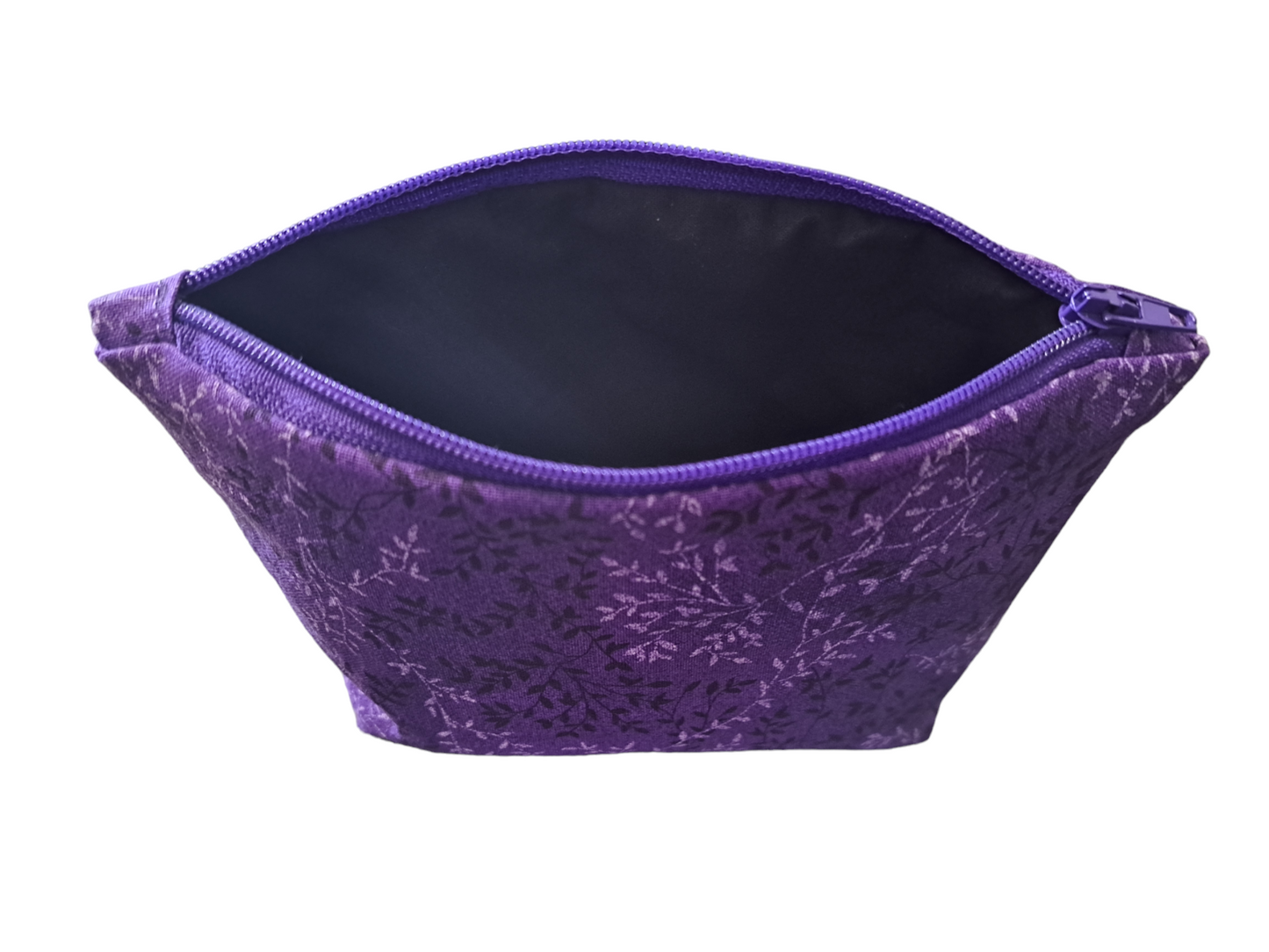 Purple with Leaves - Makeup Bag/ Cosmetic Pouch (Different Sizes) - silver makeup bag, dog bandana, handmade pot holders, Scrunchies, pink makeup bag, Sachet, green cosmetic bag, make up bag green - Frances Farm & Craft, LLC