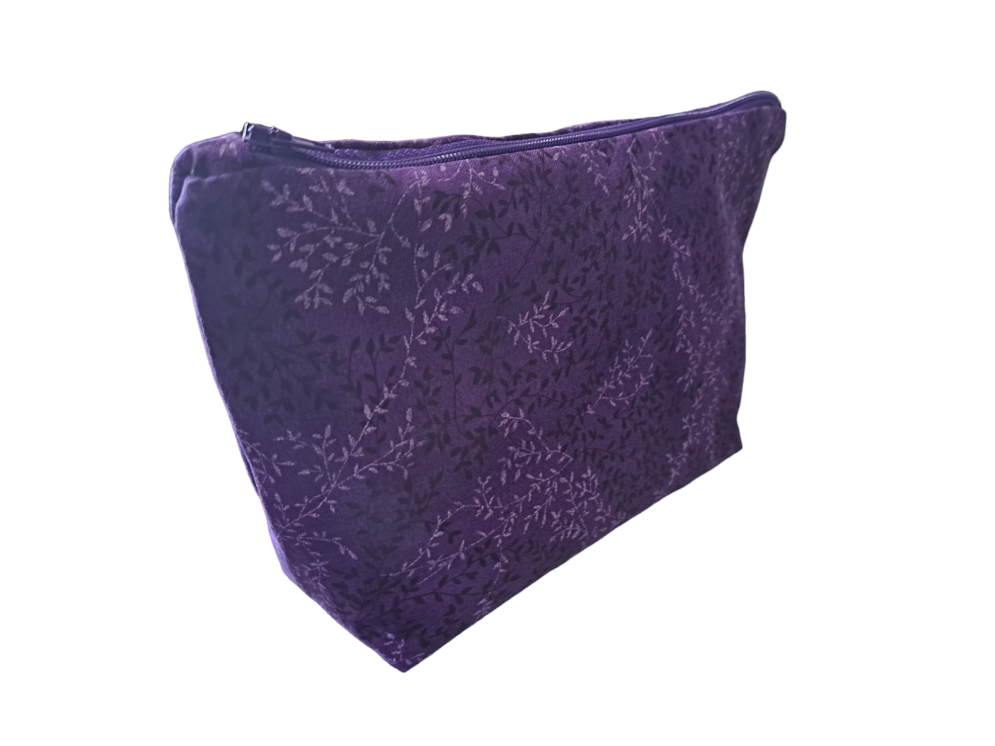 Purple with Leaves - Makeup Bag/ Cosmetic Pouch (Different Sizes) - silver makeup bag, handmade pot holders, natural body lotion, loofah goat milk soap, cosmetic bag, handmade bags, purse - Frances Farm & Craft, LLC