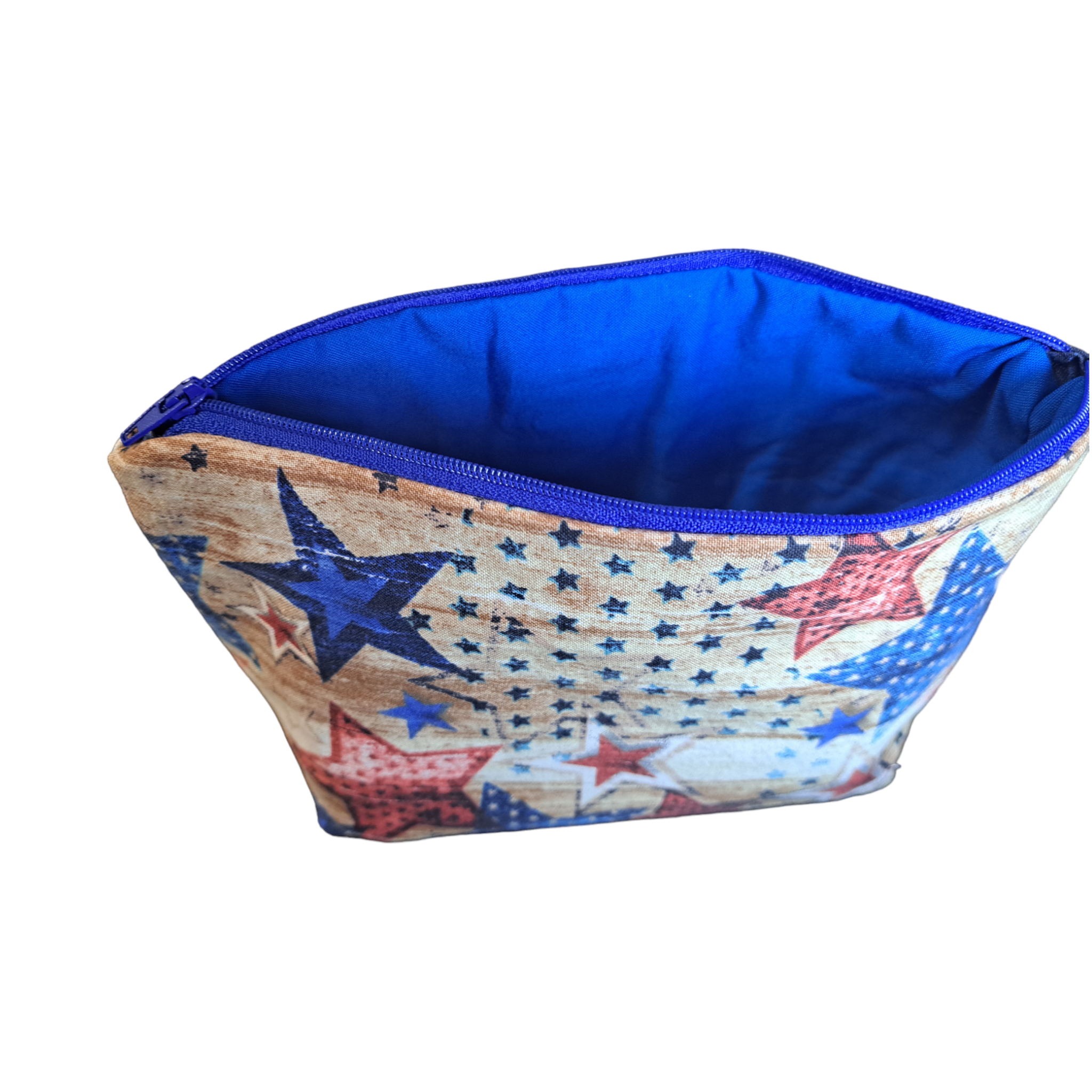 Patriotic & Rustic - Makeup Bag/ Cosmetic Pouch ( Different Sizes) - silver makeup bag, handmade pot holders, natural body lotion, loofah goat milk soap, cosmetic bag, handmade bags, purse - Frances Farm & Craft, LLC