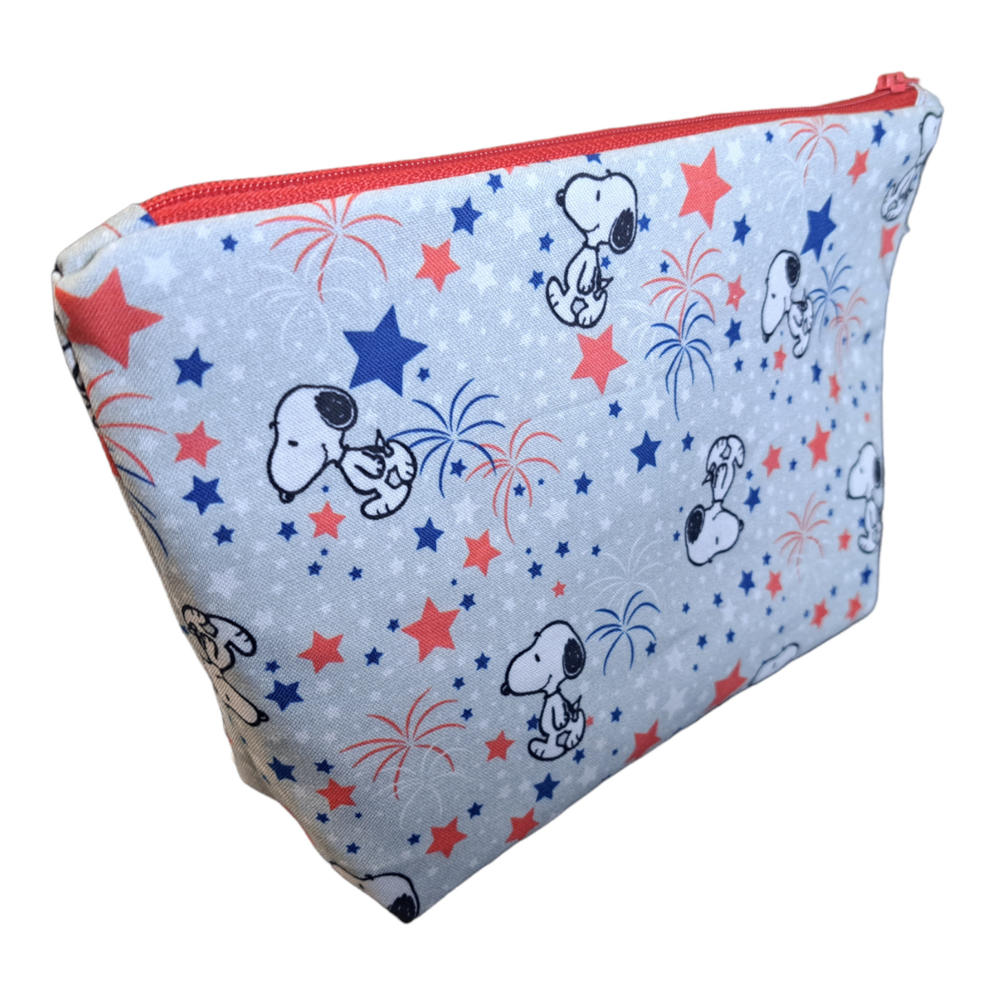 Snoopy & Stars - Makeup Bag/ Cosmetic Pouch (Different Sizes) - silver makeup bag, dog bandana, handmade pot holders, Scrunchies, pink makeup bag, Sachet, green cosmetic bag, make up bag green - Frances Farm & Craft, LLC