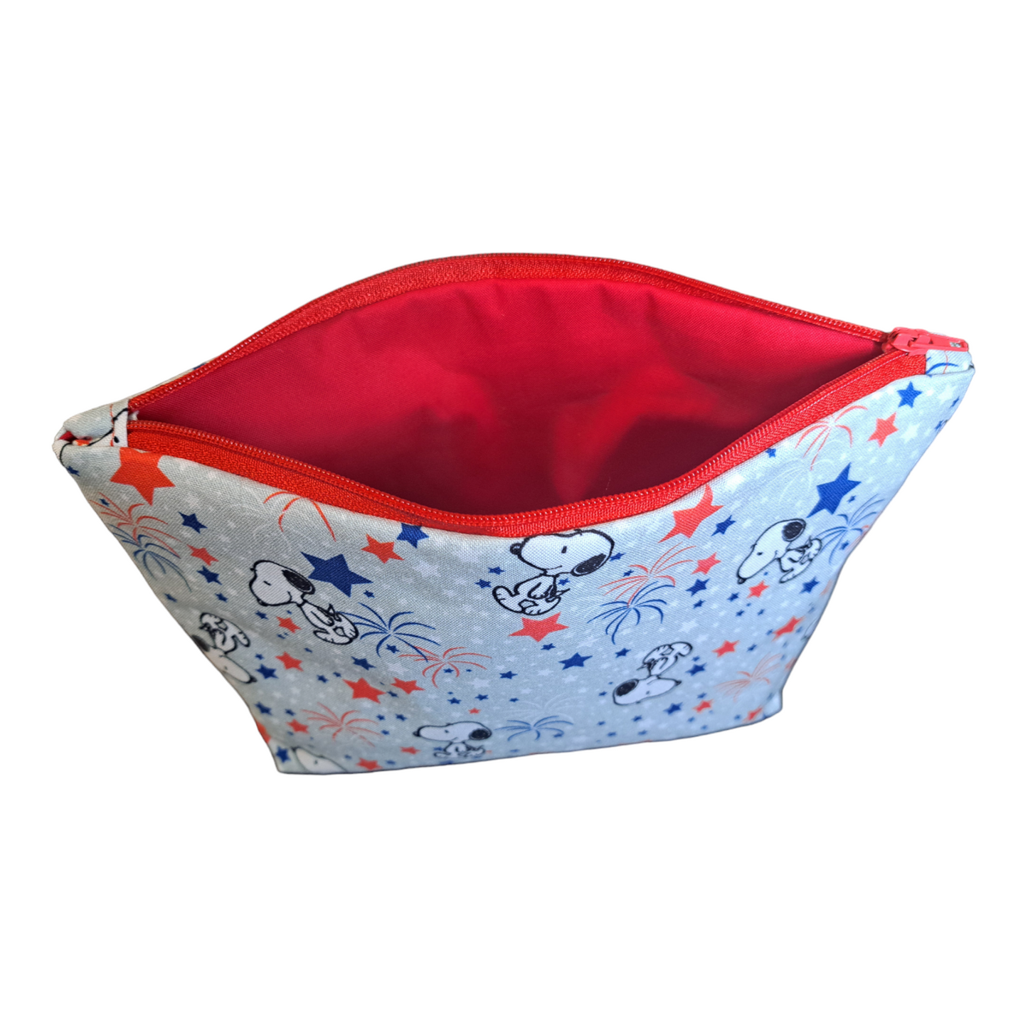 Snoopy & Stars - Makeup Bag/ Cosmetic Pouch (Different Sizes) - silver makeup bag, dog bandana, handmade pot holders, Scrunchies, pink makeup bag, Sachet, green cosmetic bag, make up bag green - Frances Farm & Craft, LLC