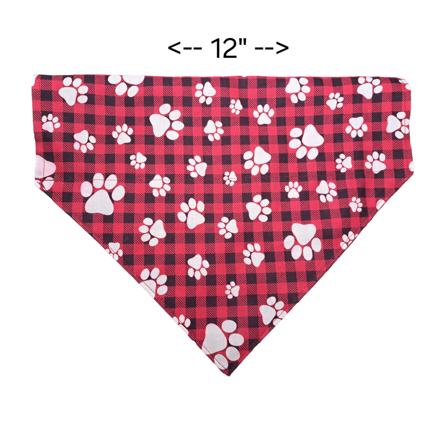 Red Plaid with Paws - Dog Bandana (Different Sizes) - silver makeup bag, dog bandana, handmade pot holders, Scrunchies, pink makeup bag, Sachet, green cosmetic bag, make up bag green - Frances Farm & Craft, LLC