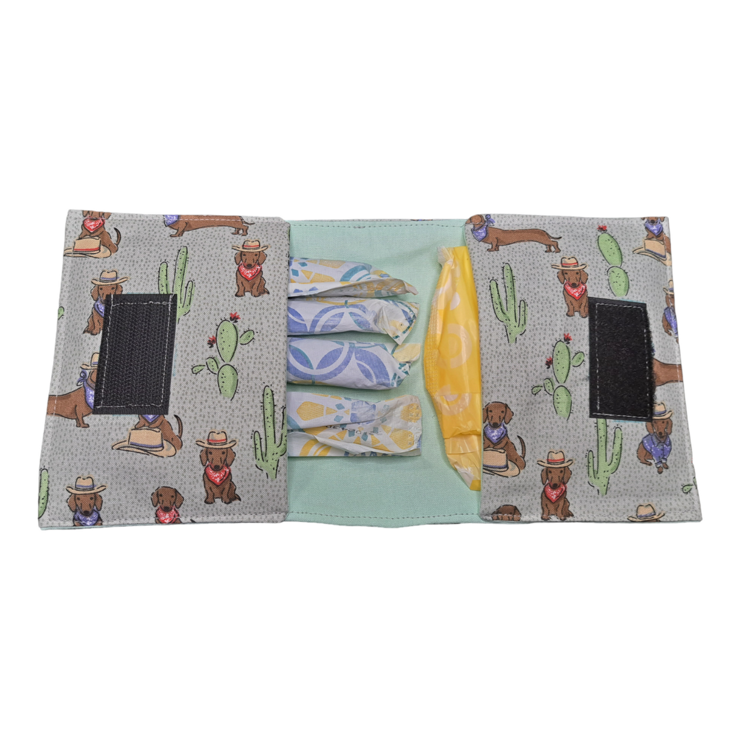 Tampon Pouch - Cowboy Dachshund - silver makeup bag, dog bandana, handmade pot holders, Scrunchies, pink makeup bag, Sachet, green cosmetic bag, make up bag green - Frances Farm & Craft, LLC