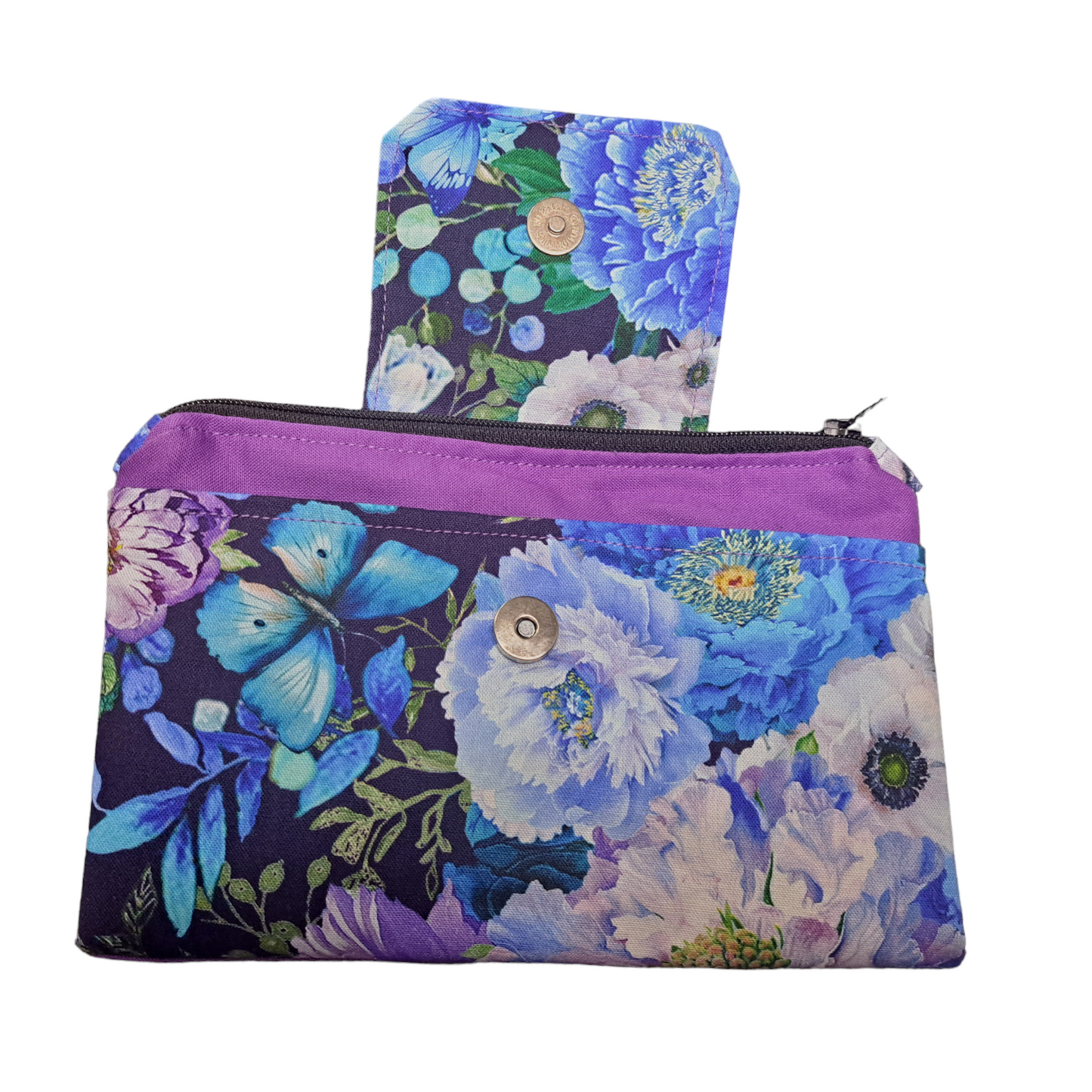 Floral Plum - Women's Wallet/ Clutch/ Purse - silver makeup bag, dog bandana, handmade pot holders, Scrunchies, pink makeup bag, Sachet, green cosmetic bag, make up bag green - Frances Farm & Craft, LLC