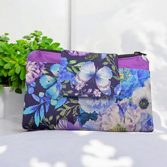 Floral Plum - Women's Wallet/ Clutch/ Purse - silver makeup bag, dog bandana, handmade pot holders, Scrunchies, pink makeup bag, Sachet, green cosmetic bag, make up bag green - Frances Farm & Craft, LLC