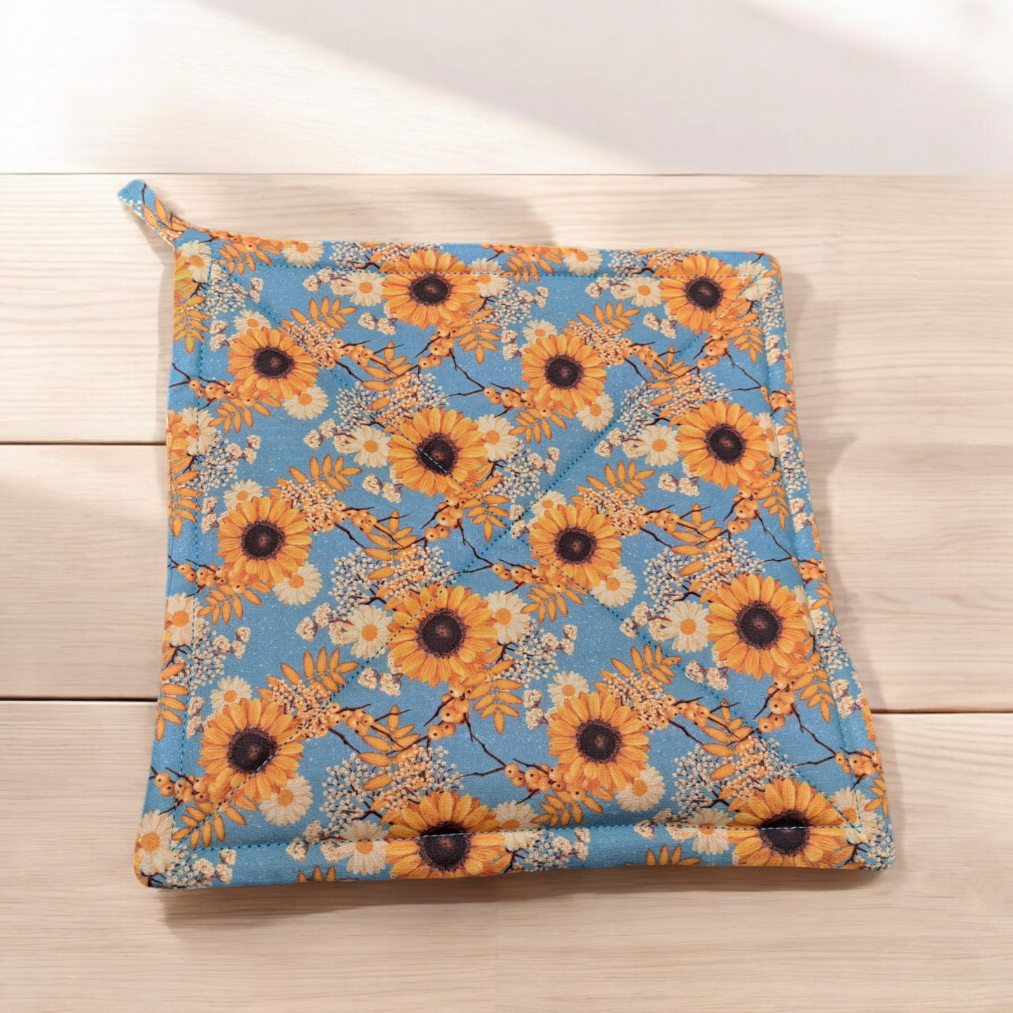 Fall Sunflowers - Pot Holders (Set of 2) - silver makeup bag, dog bandana, handmade pot holders, Scrunchies, pink makeup bag, Sachet, green cosmetic bag, make up bag green - Frances Farm & Craft, LLC