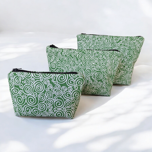 Green with White Swirls - Makeup Bag/ Cosmetic Pouch (Different sizes) - silver makeup bag, dog bandana, handmade pot holders, Scrunchies, pink makeup bag, Sachet, green cosmetic bag, make up bag green - Frances Farm & Craft, LLC