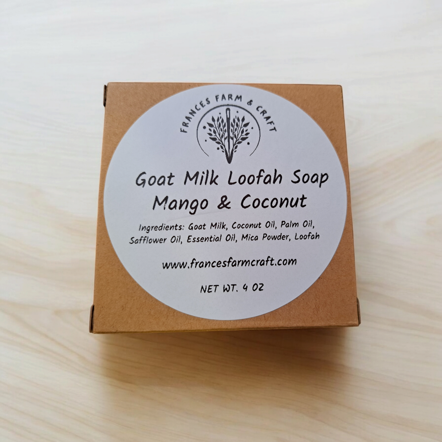 2 Goat Milk Loofah Soaps - Mango & Coconut - silver makeup bag, dog bandana, handmade pot holders, Scrunchies, pink makeup bag, Sachet, green cosmetic bag, make up bag green - Frances Farm & Craft, LLC