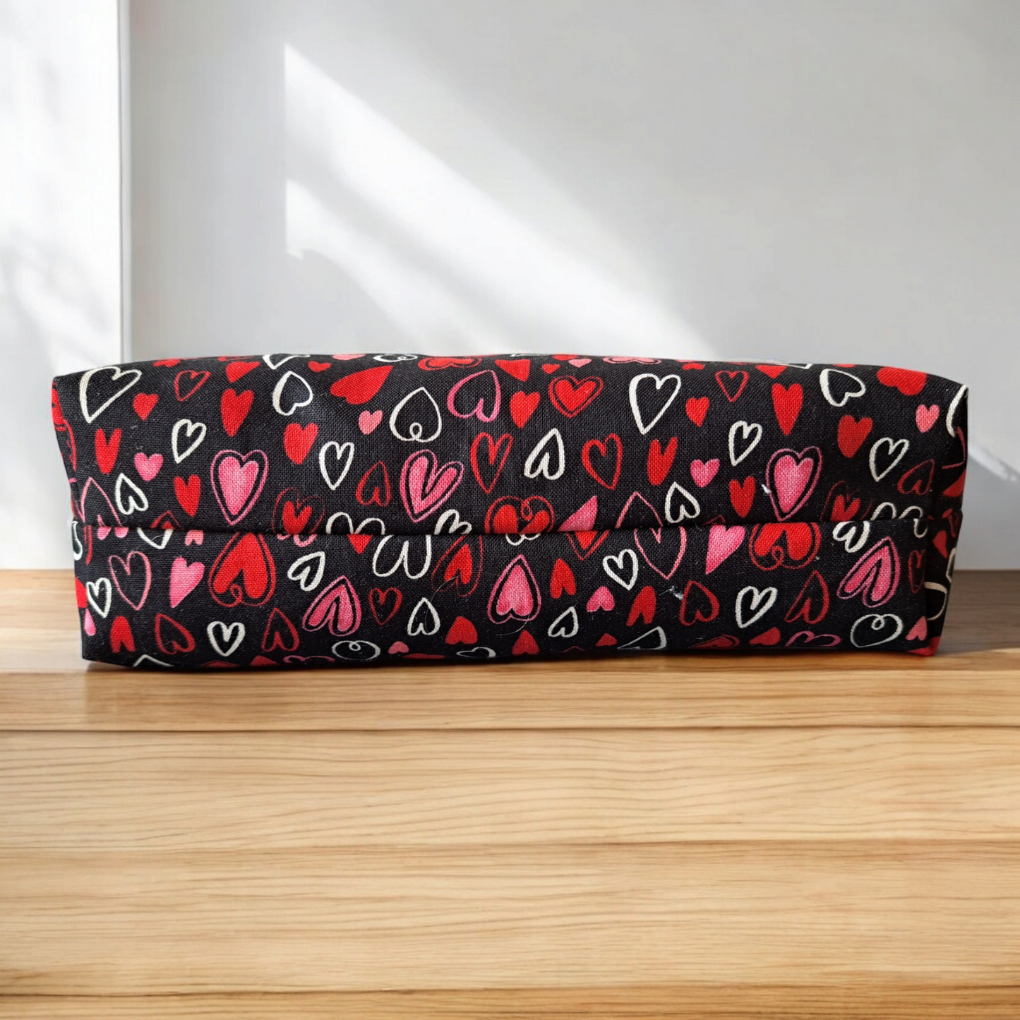 Hearts - Makeup Bag/ Cosmetic Pouch (Different Sizes) - silver makeup bag, dog bandana, handmade pot holders, Scrunchies, pink makeup bag, Sachet, green cosmetic bag, make up bag green - Frances Farm & Craft, LLC