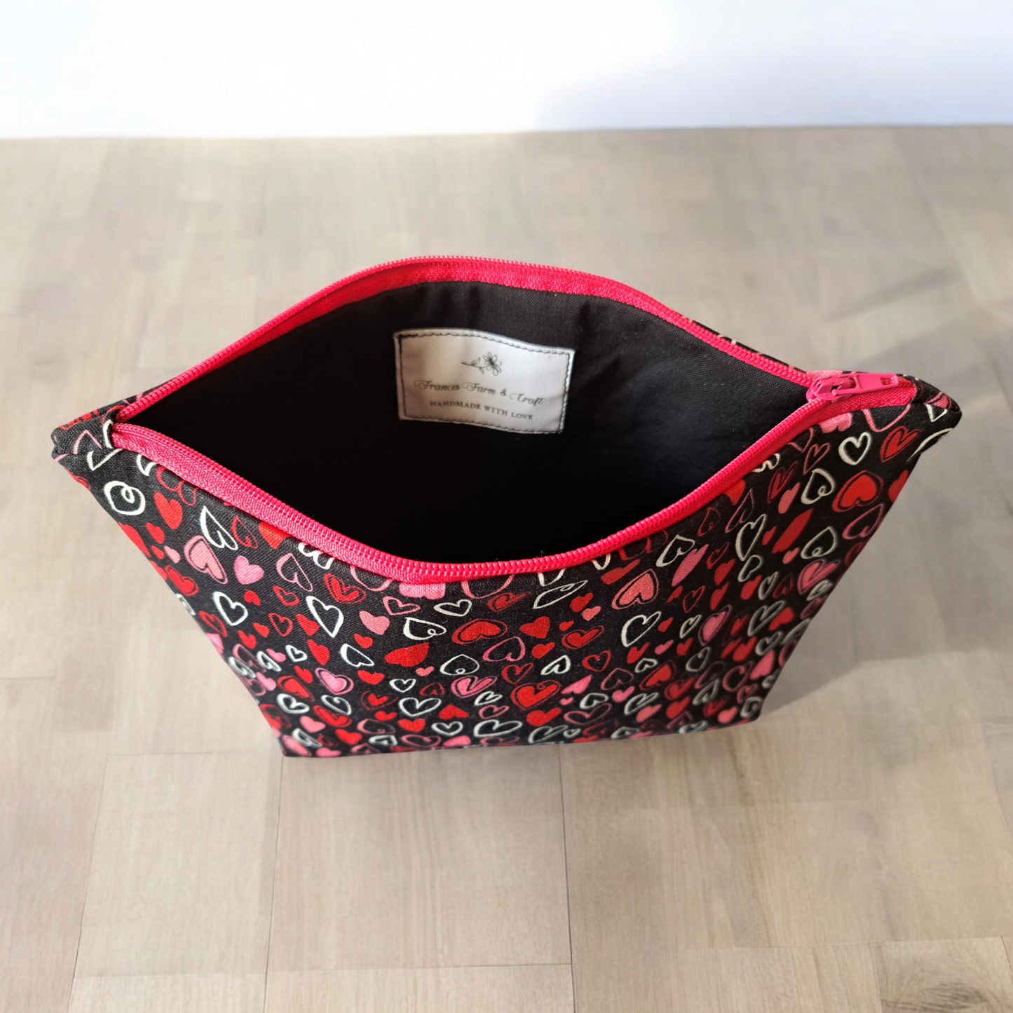 Hearts - Makeup Bag/ Cosmetic Pouch (Different Sizes) - silver makeup bag, dog bandana, handmade pot holders, Scrunchies, pink makeup bag, Sachet, green cosmetic bag, make up bag green - Frances Farm & Craft, LLC