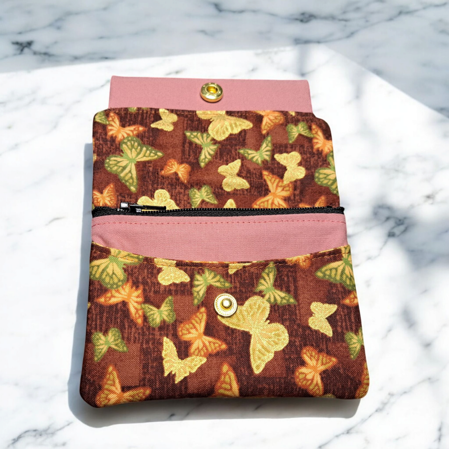 Butterflies & Dogs - Minimalist Wallet - silver makeup bag, dog bandana, handmade pot holders, Scrunchies, pink makeup bag, Sachet, green cosmetic bag, make up bag green - Frances Farm & Craft, LLC