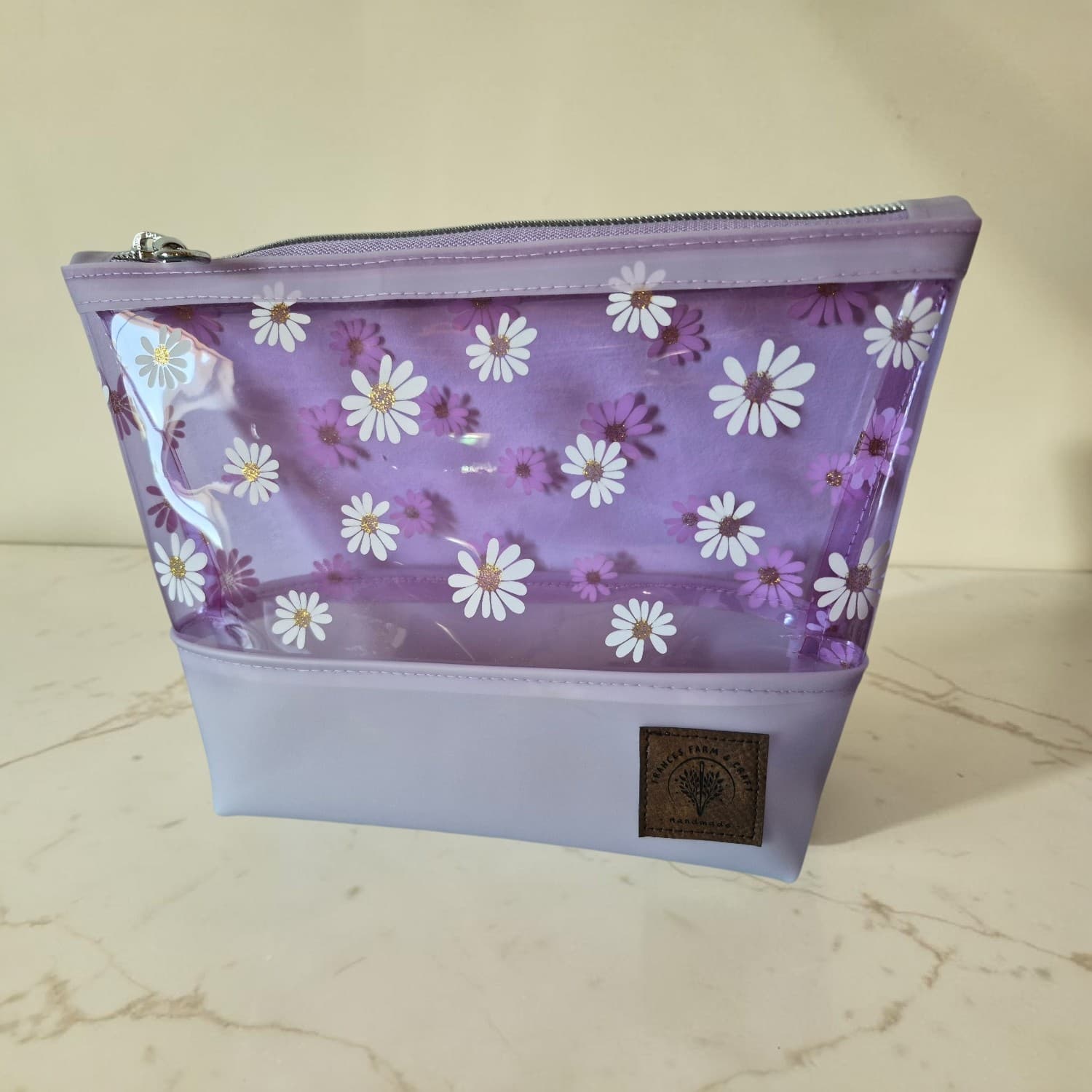 Purple Daisy Vinyl Cosmetic Bag