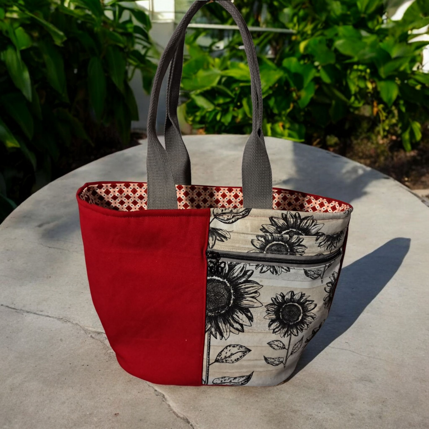 Red Sunflower - Tote Bag - silver makeup bag, dog bandana, handmade pot holders, Scrunchies, pink makeup bag, Sachet, green cosmetic bag, make up bag green - Frances Farm & Craft, LLC