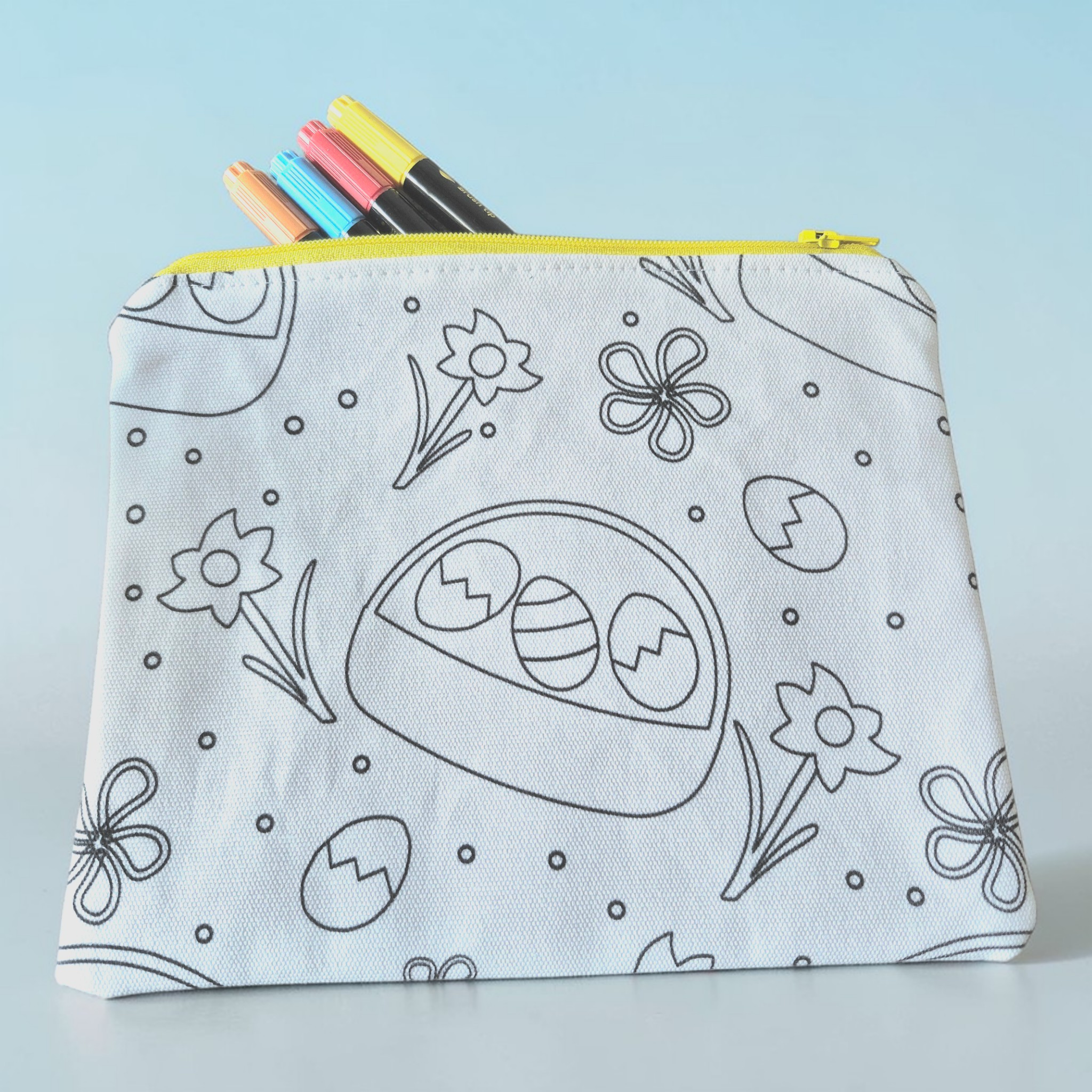 Color-Your-Own Easter Zipper Pouch - silver makeup bag, handmade pot holders, natural body lotion, loofah goat milk soap, cosmetic bag, handmade bags, purse - Frances Farm & Craft, LLC