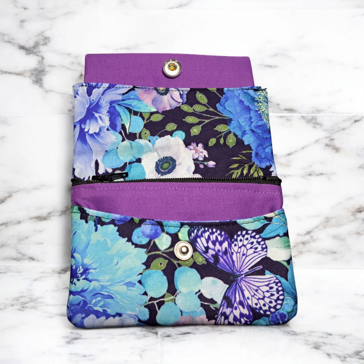 Butterflies & Dogs - Minimalist Wallet - silver makeup bag, dog bandana, handmade pot holders, Scrunchies, pink makeup bag, Sachet, green cosmetic bag, make up bag green - Frances Farm & Craft, LLC
