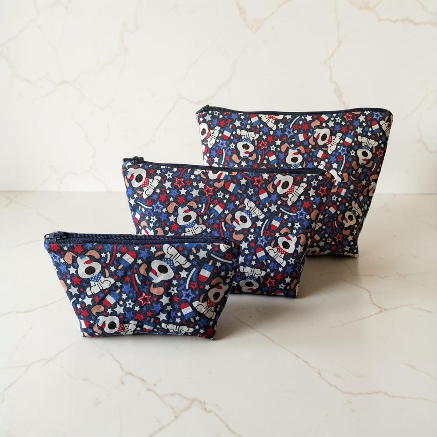 Star Spangled Puppy - Makeup Bag/ Cosmetic Bag (Different Sizes)