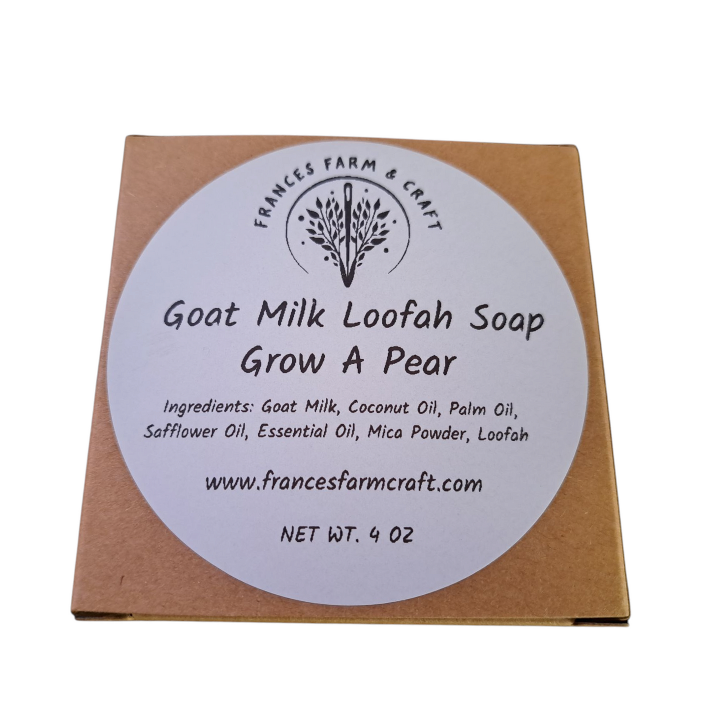 2 Goat Milk Loofah Soaps - Grow A Pear - silver makeup bag, dog bandana, handmade pot holders, Scrunchies, pink makeup bag, Sachet, green cosmetic bag, make up bag green - Frances Farm & Craft, LLC