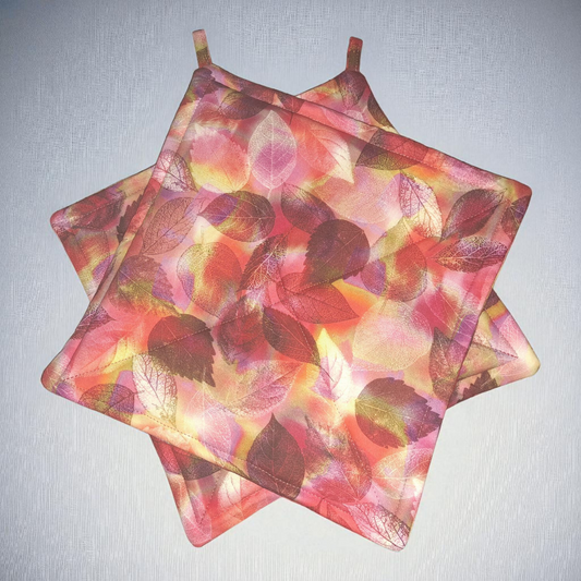 Fall Leaves - Pot Holders (Set of 2) - silver makeup bag, dog bandana, handmade pot holders, Scrunchies, pink makeup bag, Sachet, green cosmetic bag, make up bag green - Frances Farm & Craft, LLC