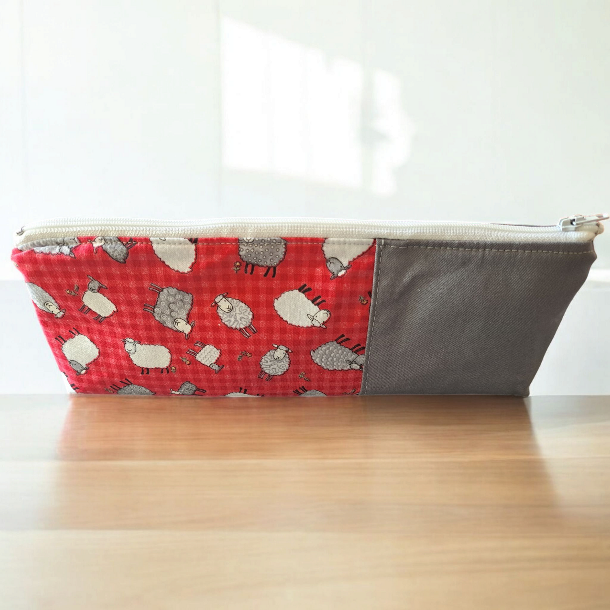 Sheep or Pink Roses - Pencil Pouch - silver makeup bag, dog bandana, handmade pot holders, Scrunchies, pink makeup bag, Sachet, green cosmetic bag, make up bag green - Frances Farm & Craft, LLC