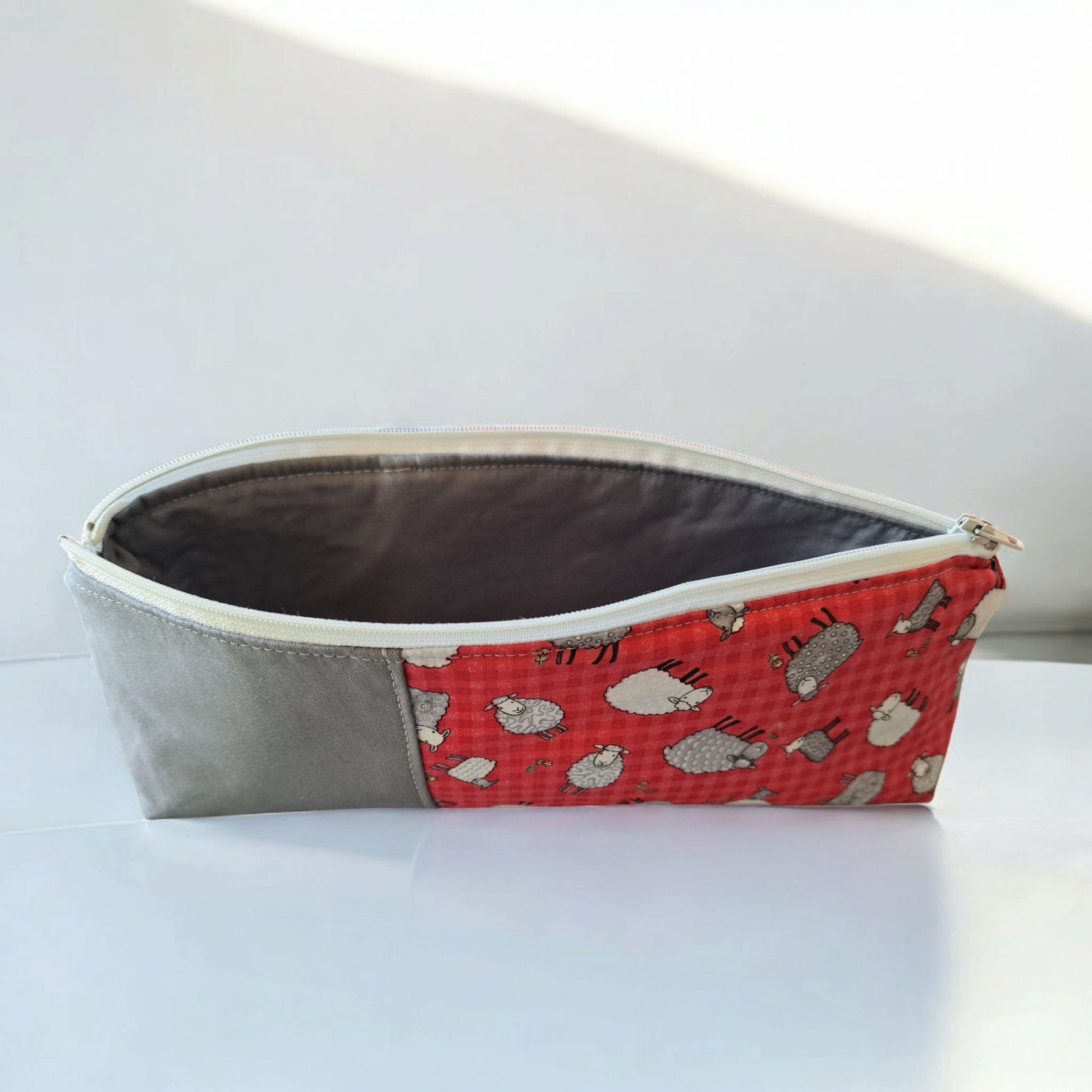 Sheep or Pink Roses - Pencil Pouch - silver makeup bag, dog bandana, handmade pot holders, Scrunchies, pink makeup bag, Sachet, green cosmetic bag, make up bag green - Frances Farm & Craft, LLC