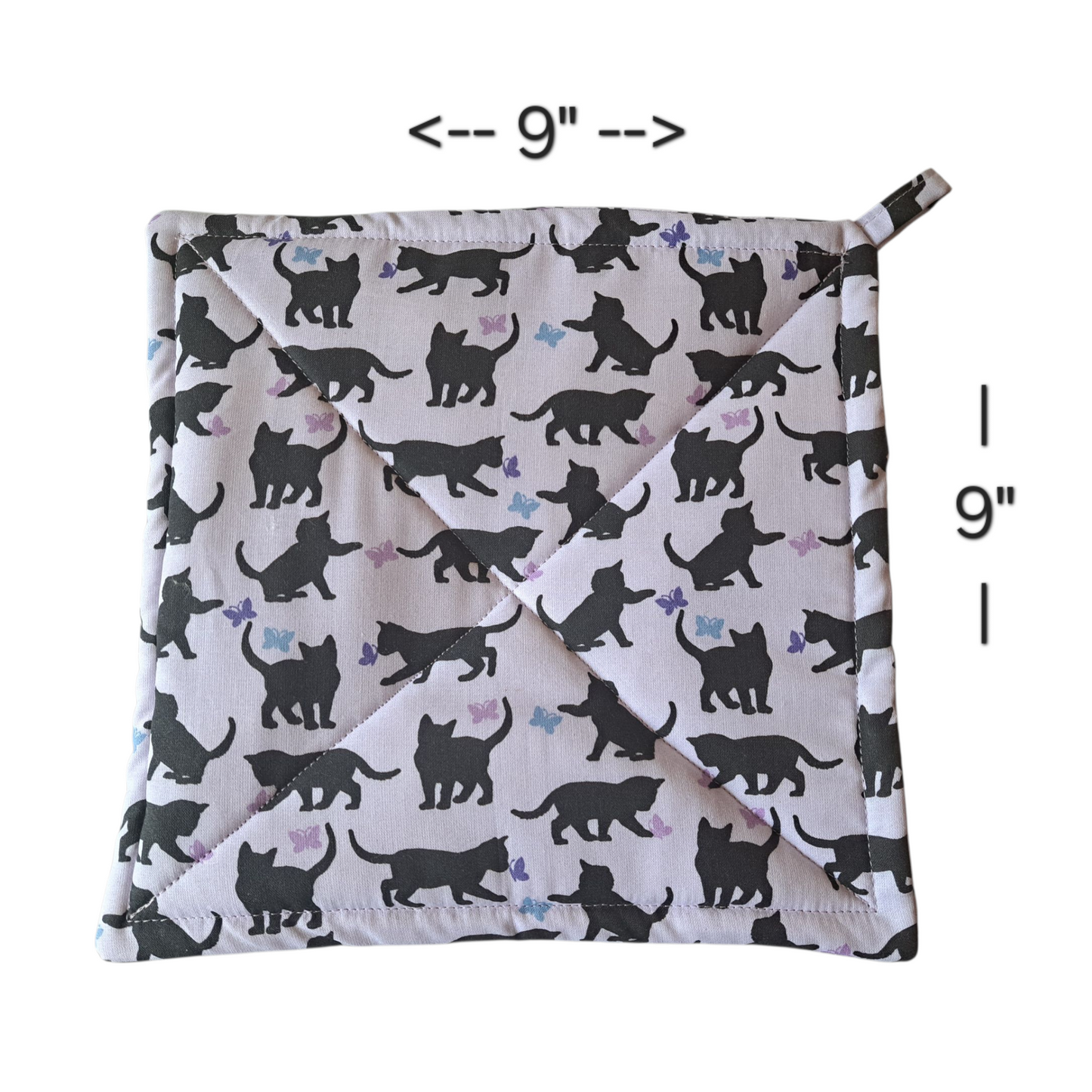 Cats & Butterflies - Pot Holders (Set of 2) - silver makeup bag, dog bandana, handmade pot holders, Scrunchies, pink makeup bag, Sachet, green cosmetic bag, make up bag green - Frances Farm & Craft, LLC