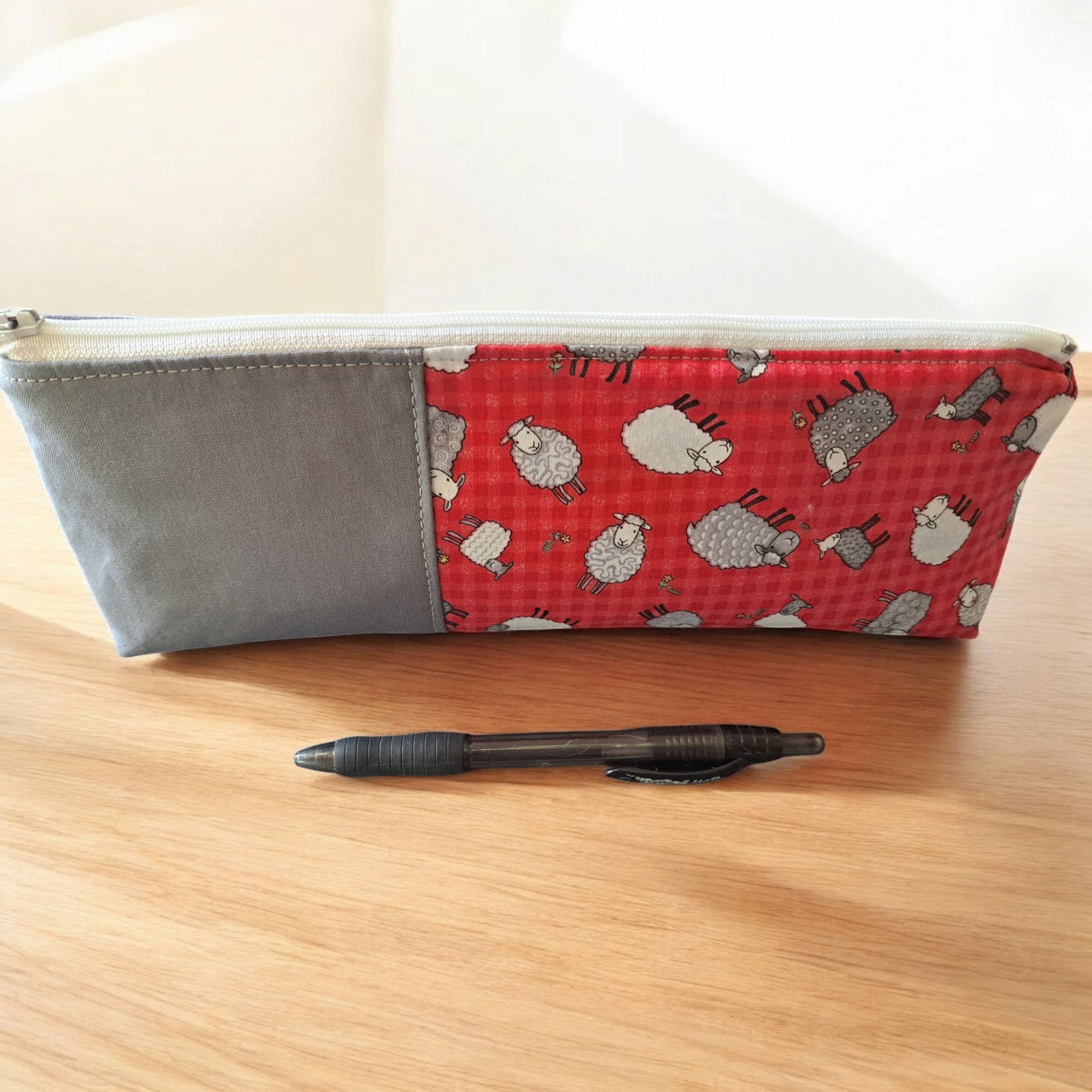 Sheep or Pink Roses - Pencil Pouch - silver makeup bag, dog bandana, handmade pot holders, Scrunchies, pink makeup bag, Sachet, green cosmetic bag, make up bag green - Frances Farm & Craft, LLC