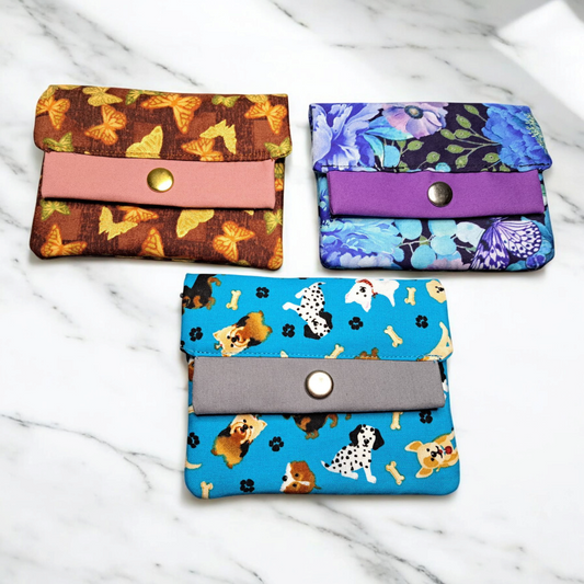 Butterflies & Dogs - Minimalist Wallet - silver makeup bag, dog bandana, handmade pot holders, Scrunchies, pink makeup bag, Sachet, green cosmetic bag, make up bag green - Frances Farm & Craft, LLC
