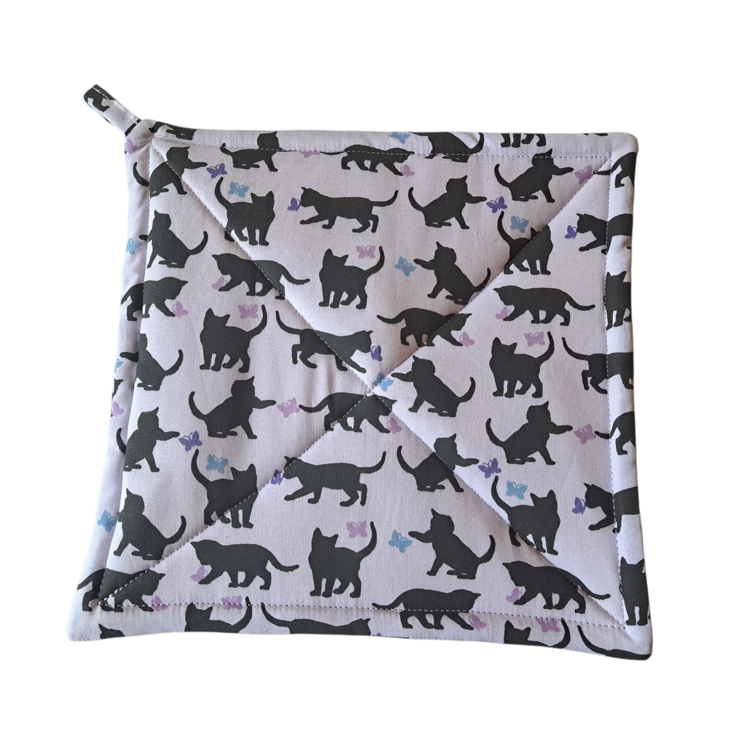 Cats & Butterflies - Pot Holders (Set of 2) - silver makeup bag, dog bandana, handmade pot holders, Scrunchies, pink makeup bag, Sachet, green cosmetic bag, make up bag green - Frances Farm & Craft, LLC