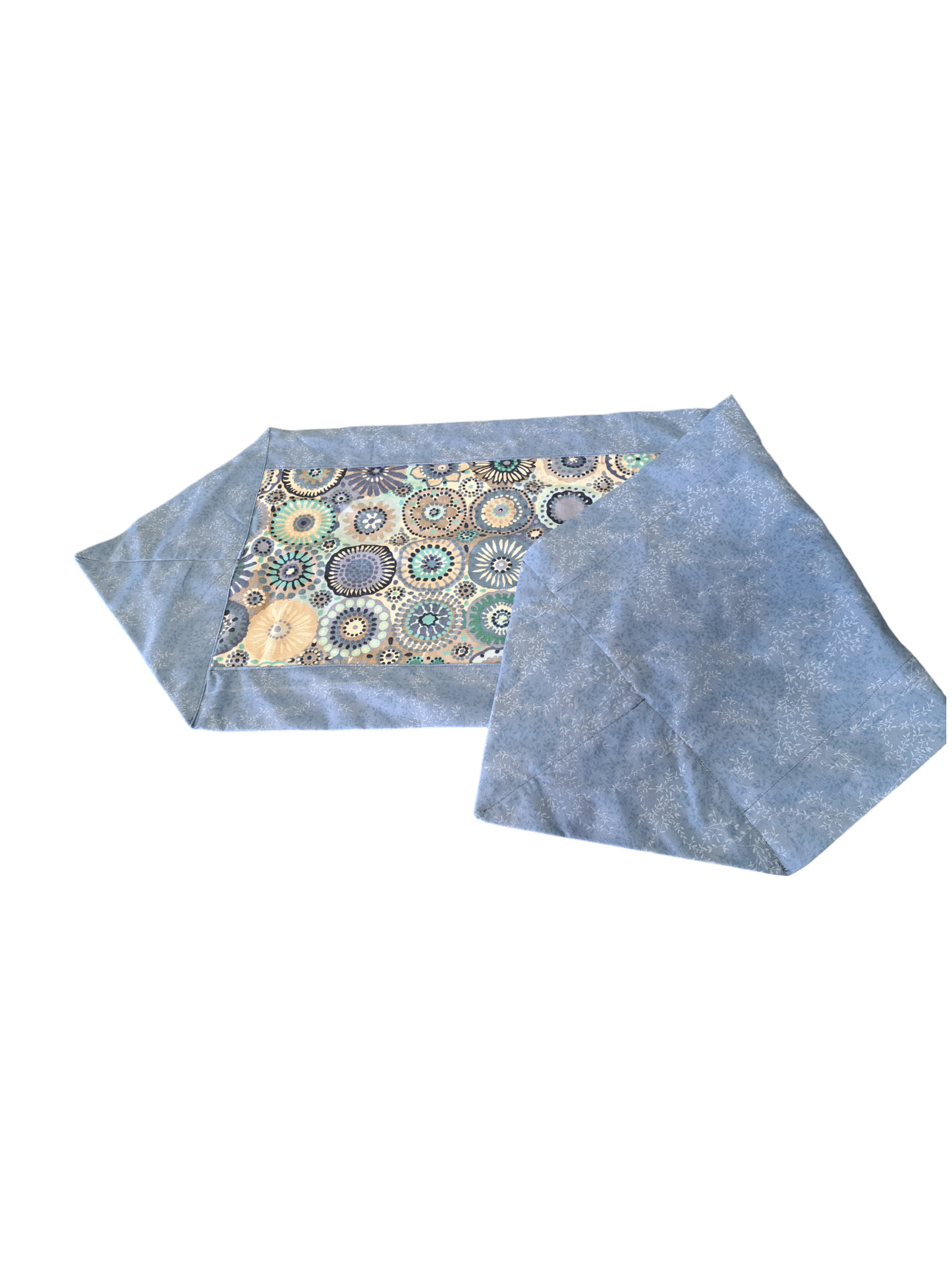 Table Runner - Blue Circles - silver makeup bag, dog bandana, handmade pot holders, Scrunchies, pink makeup bag, Sachet, green cosmetic bag, make up bag green - Frances Farm & Craft, LLC