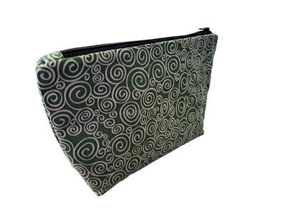 Green with White Swirls - Makeup Bag (Different sizes) - silver makeup bag, dog bandana, handmade pot holders, Scrunchies, pink makeup bag, Sachet, green cosmetic bag, make up bag green - Frances Farm & Craft, LLC
