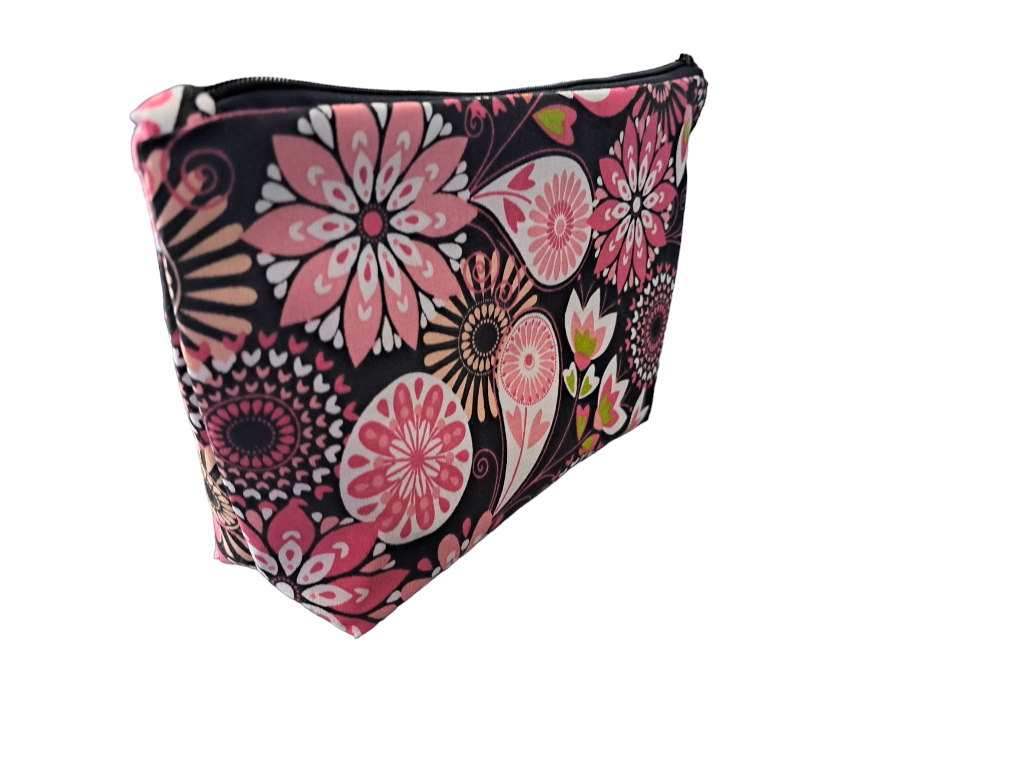 Pink Flowers - Makeup Bag/ Cosmetic Pouch (Different Sizes) - silver makeup bag, handmade pot holders, natural body lotion, loofah goat milk soap, cosmetic bag, handmade bags, purse - Frances Farm &amp; Craft, LLC