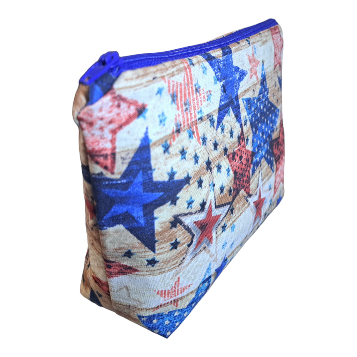 Patriotic &amp; Rustic - Makeup Bag/ Cosmetic Pouch ( Different Sizes) - silver makeup bag, handmade pot holders, natural body lotion, loofah goat milk soap, cosmetic bag, handmade bags, purse - Frances Farm &amp; Craft, LLC