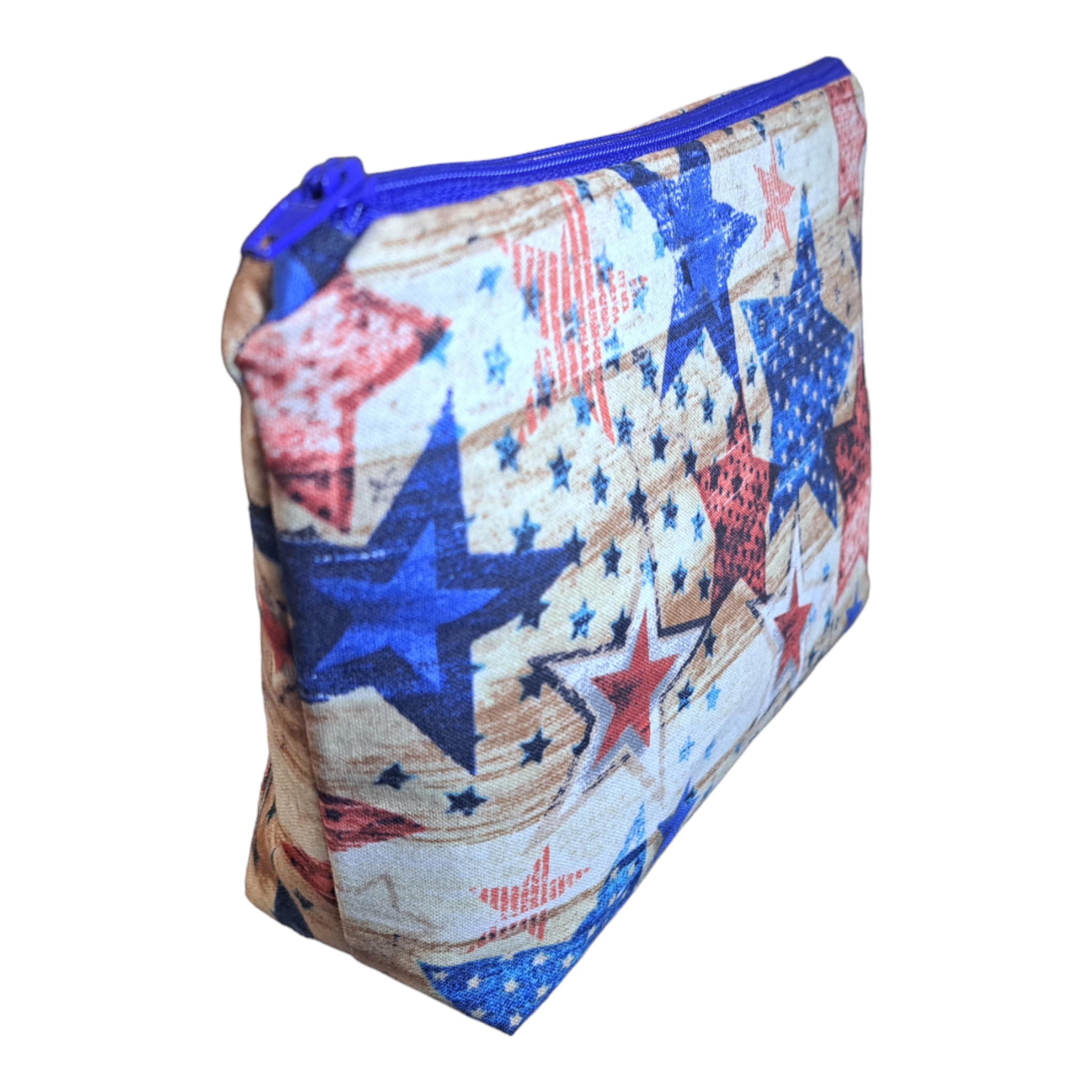 Patriotic &amp; Rustic - Makeup Bag/ Cosmetic Pouch ( Different Sizes) - silver makeup bag, handmade pot holders, natural body lotion, loofah goat milk soap, cosmetic bag, handmade bags, purse - Frances Farm &amp; Craft, LLC