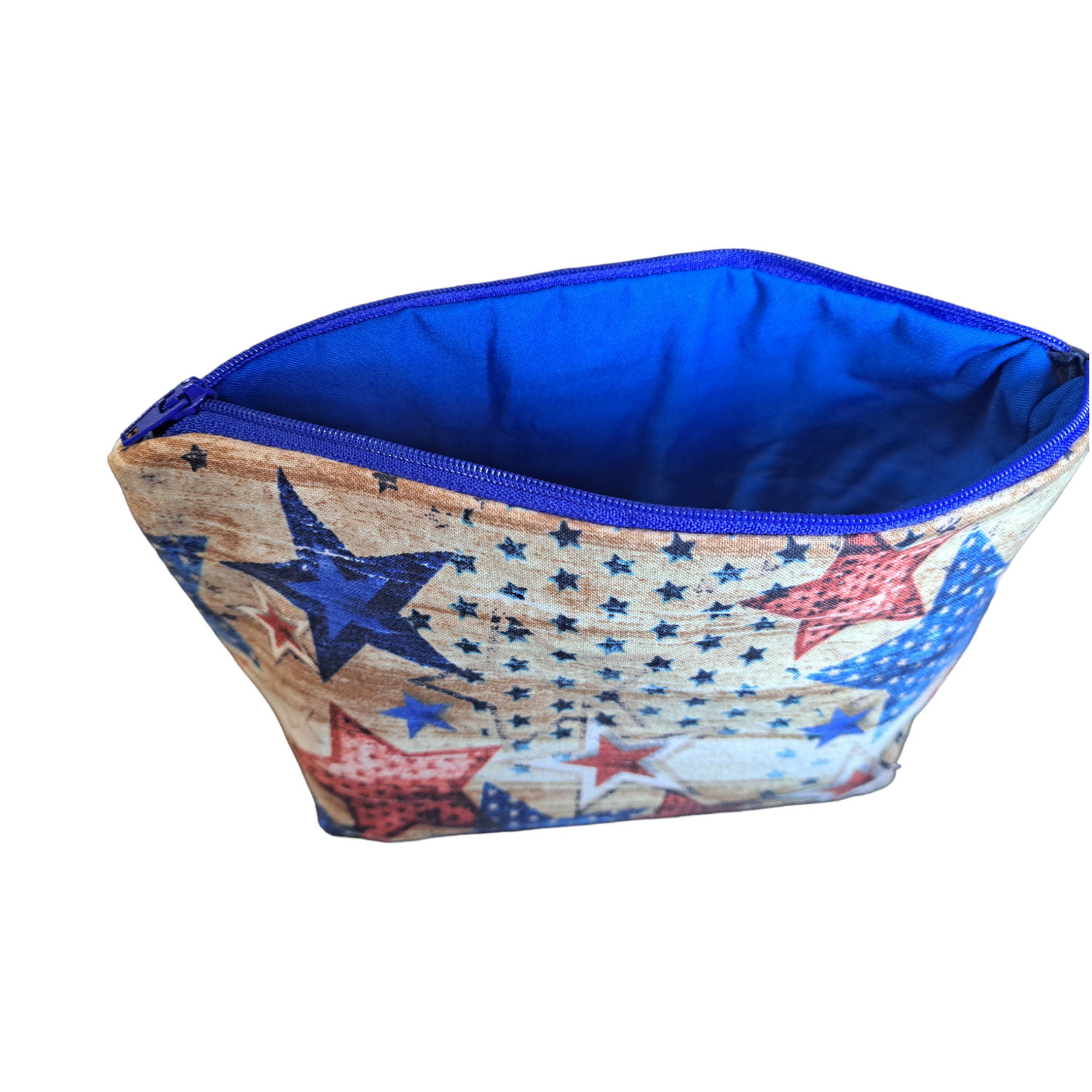 Patriotic &amp; Rustic - Makeup Bag/ Cosmetic Pouch ( Different Sizes) - silver makeup bag, handmade pot holders, natural body lotion, loofah goat milk soap, cosmetic bag, handmade bags, purse - Frances Farm &amp; Craft, LLC