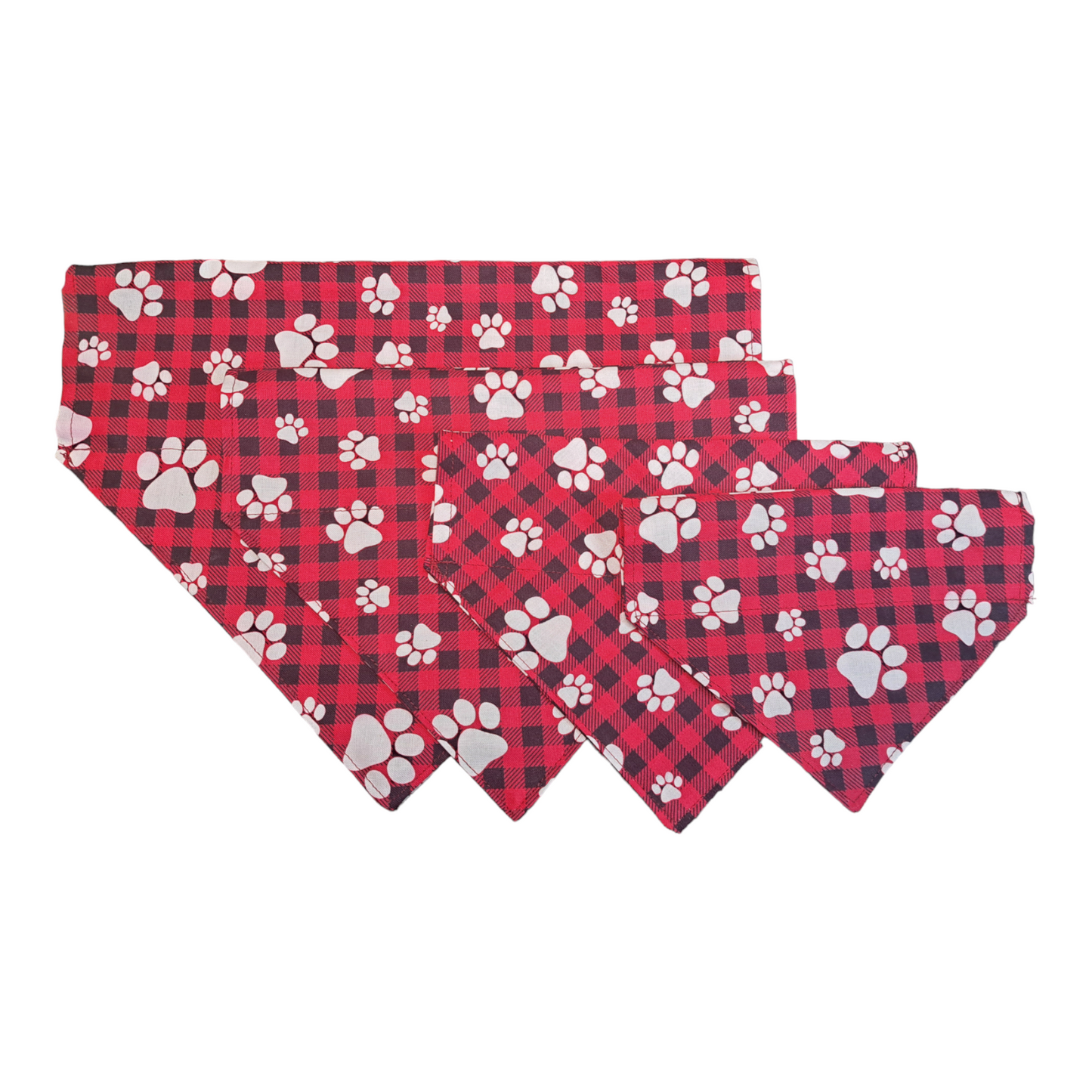 Red Plaid with Paws - Dog Bandana (Different Sizes)