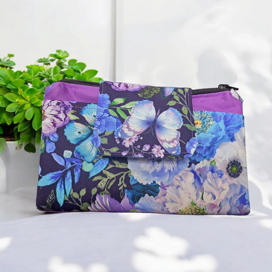 Purse/ Wallet - Floral Plum - silver makeup bag, dog bandana, handmade pot holders, Scrunchies, pink makeup bag, Sachet, green cosmetic bag, make up bag green - Frances Farm & Craft, LLC