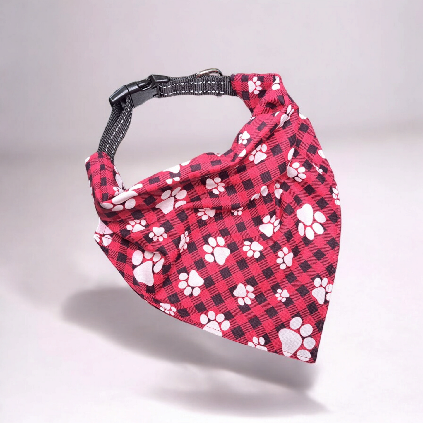 Red Plaid with Paws - Dog Bandana (Different Sizes) - silver makeup bag, dog bandana, handmade pot holders, Scrunchies, pink makeup bag, Sachet, green cosmetic bag, make up bag green - Frances Farm & Craft, LLC