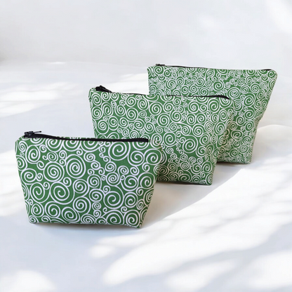 Green with White Swirls - Makeup Bag (Different sizes)