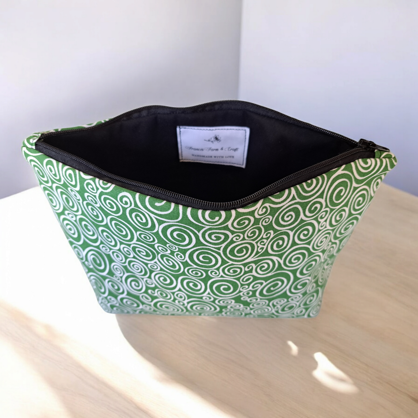 Green with White Swirls - Makeup Bag (Different sizes)