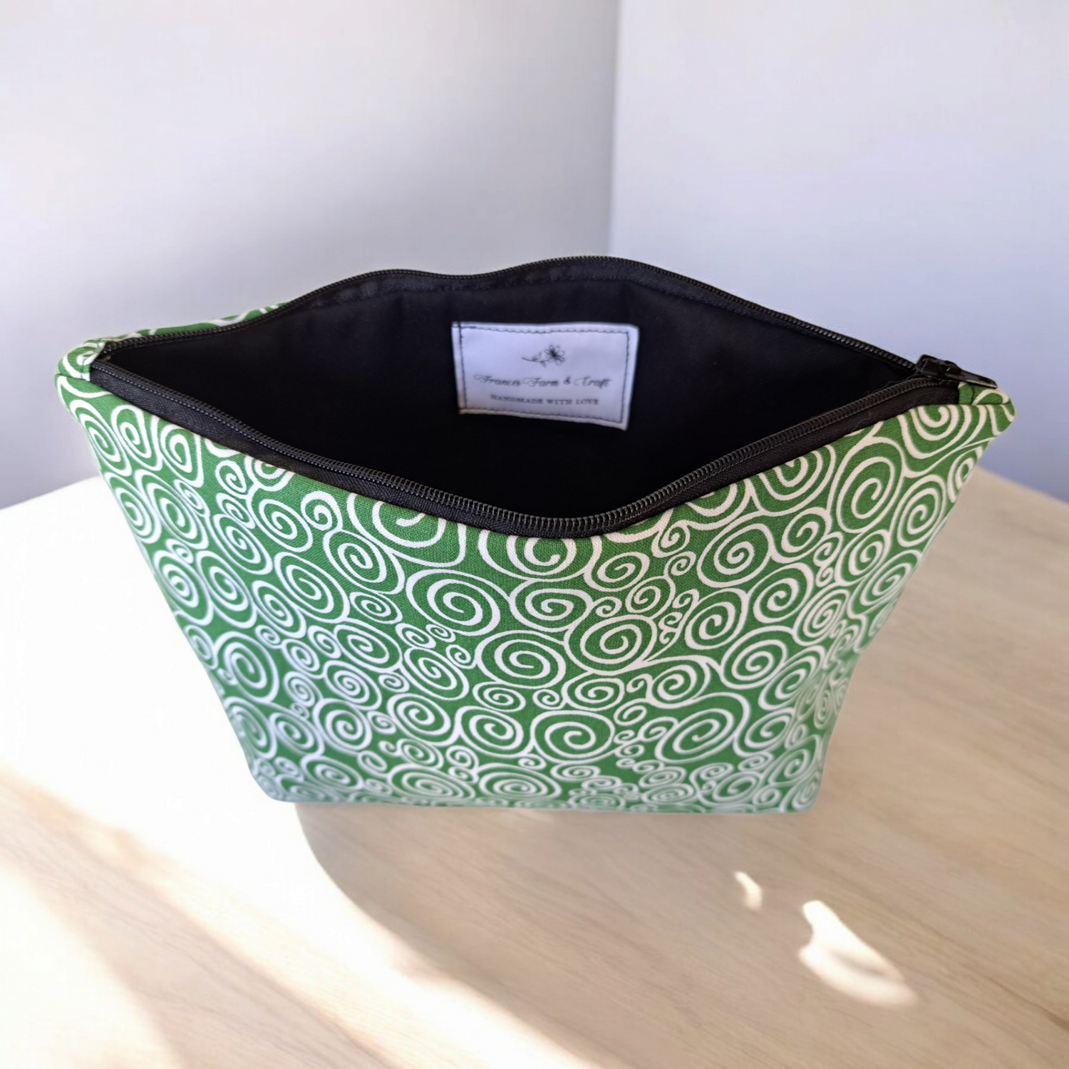 Green with White Swirls - Makeup Bag/ Cosmetic Pouch (Different sizes)