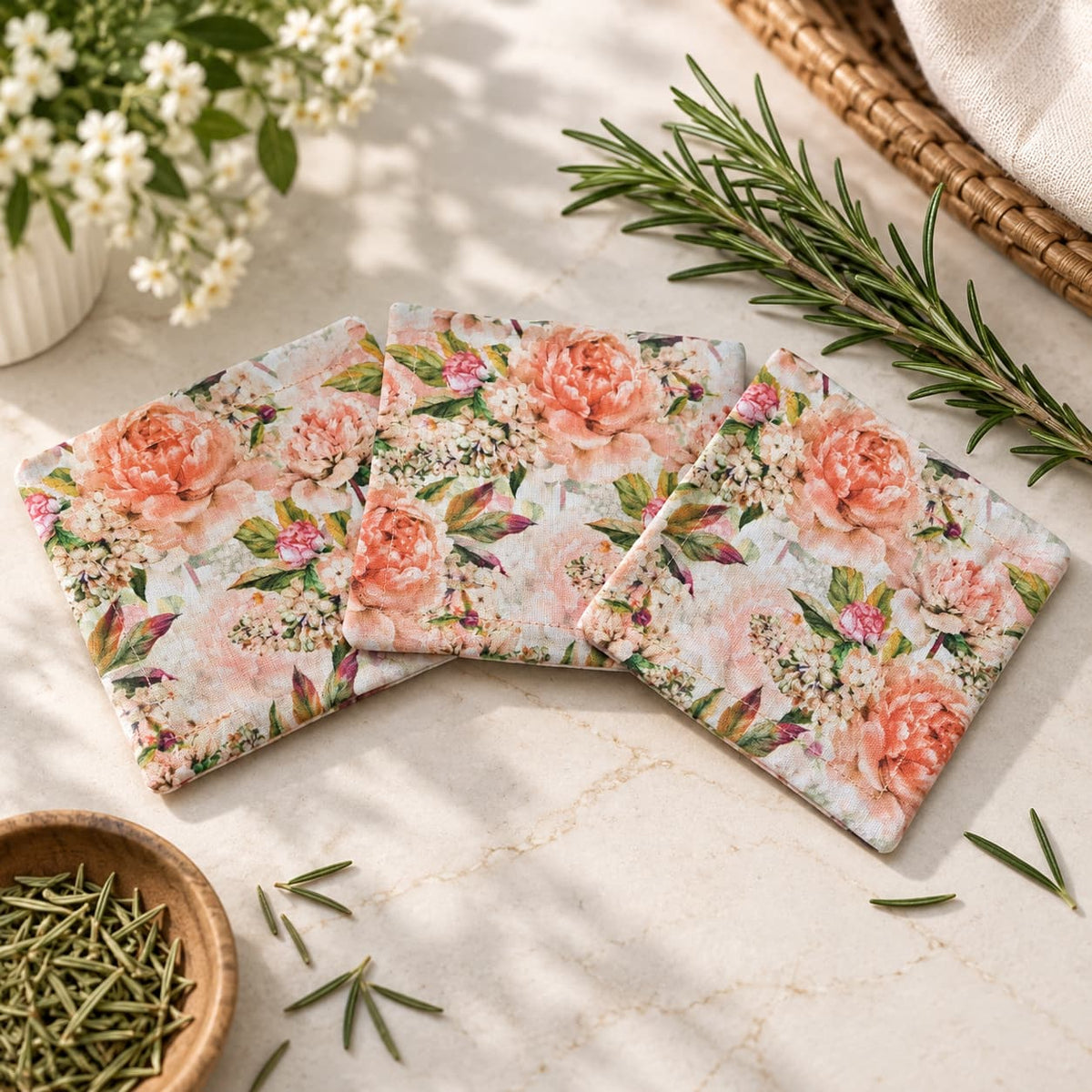 Hancrafted Organic Rosemary Sachets - Pink Roses (Set of 3)