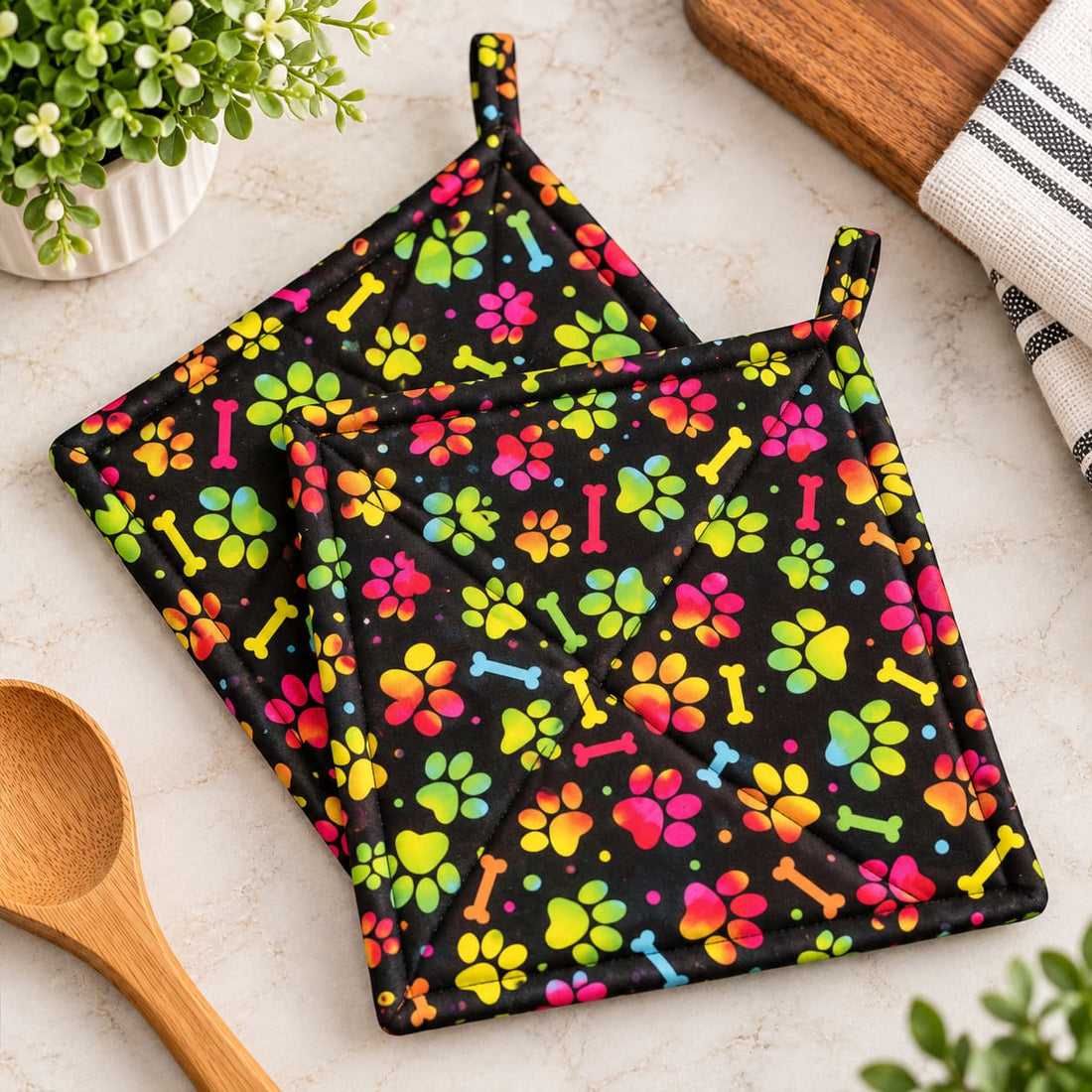 Neon Colored Paws - Pot Holders (Set of 2)