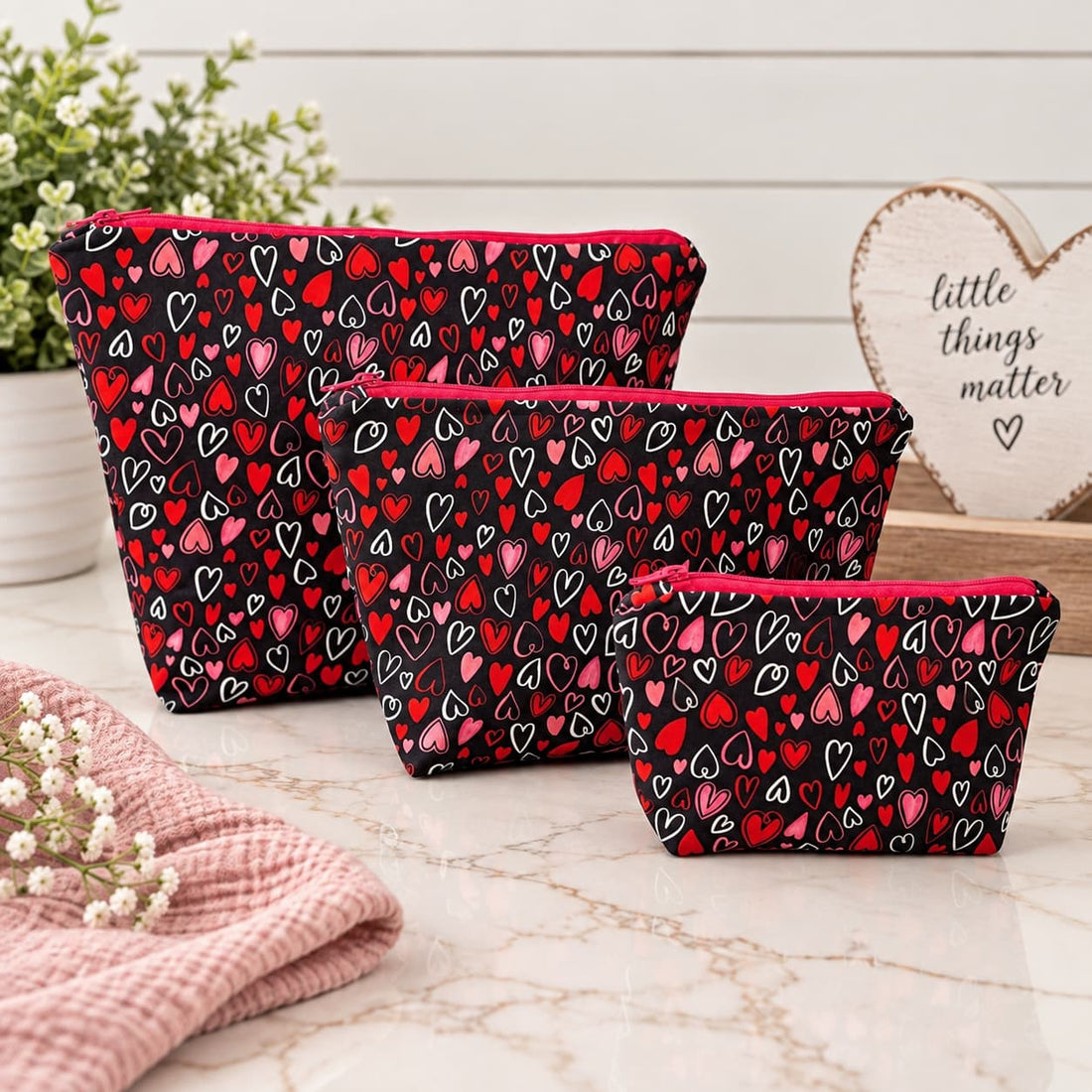 Hearts - Makeup Bag/ Cosmetic Pouch (Different Sizes)