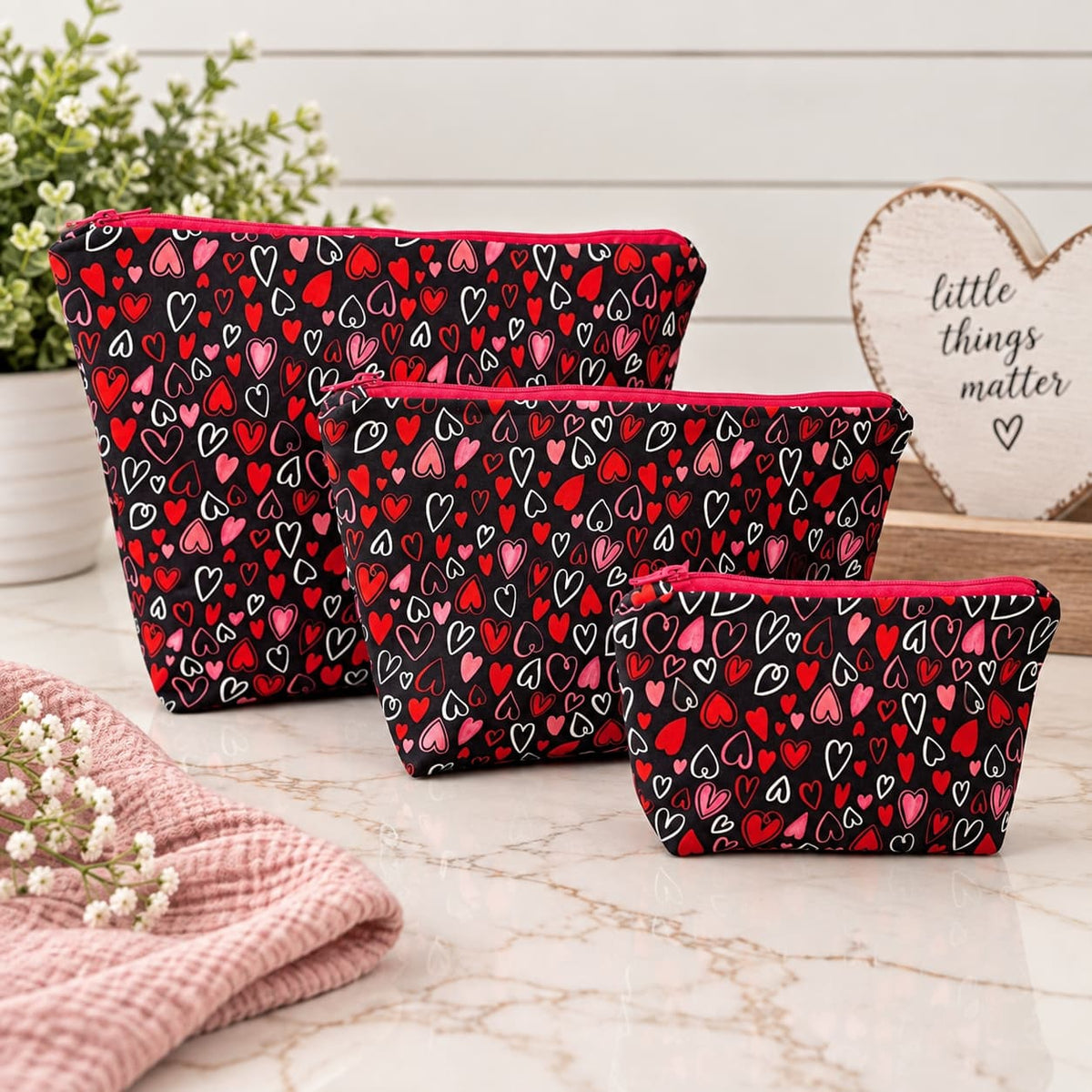 Hearts - Makeup Bag/ Cosmetic Pouch (Different Sizes)